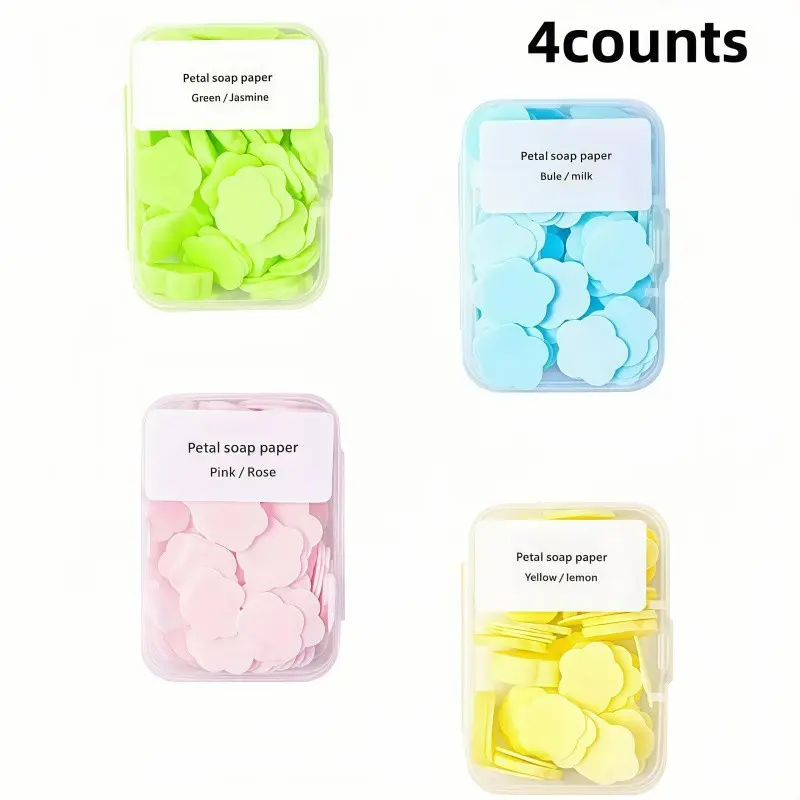 Portable Hand Soap Sheets, 4 Pcs Travel Mini Floral Flower Scented Fragrance Soap, Disposable for Adults Kids, Outdoor Camping Essentials, Hand Cleaning Product
