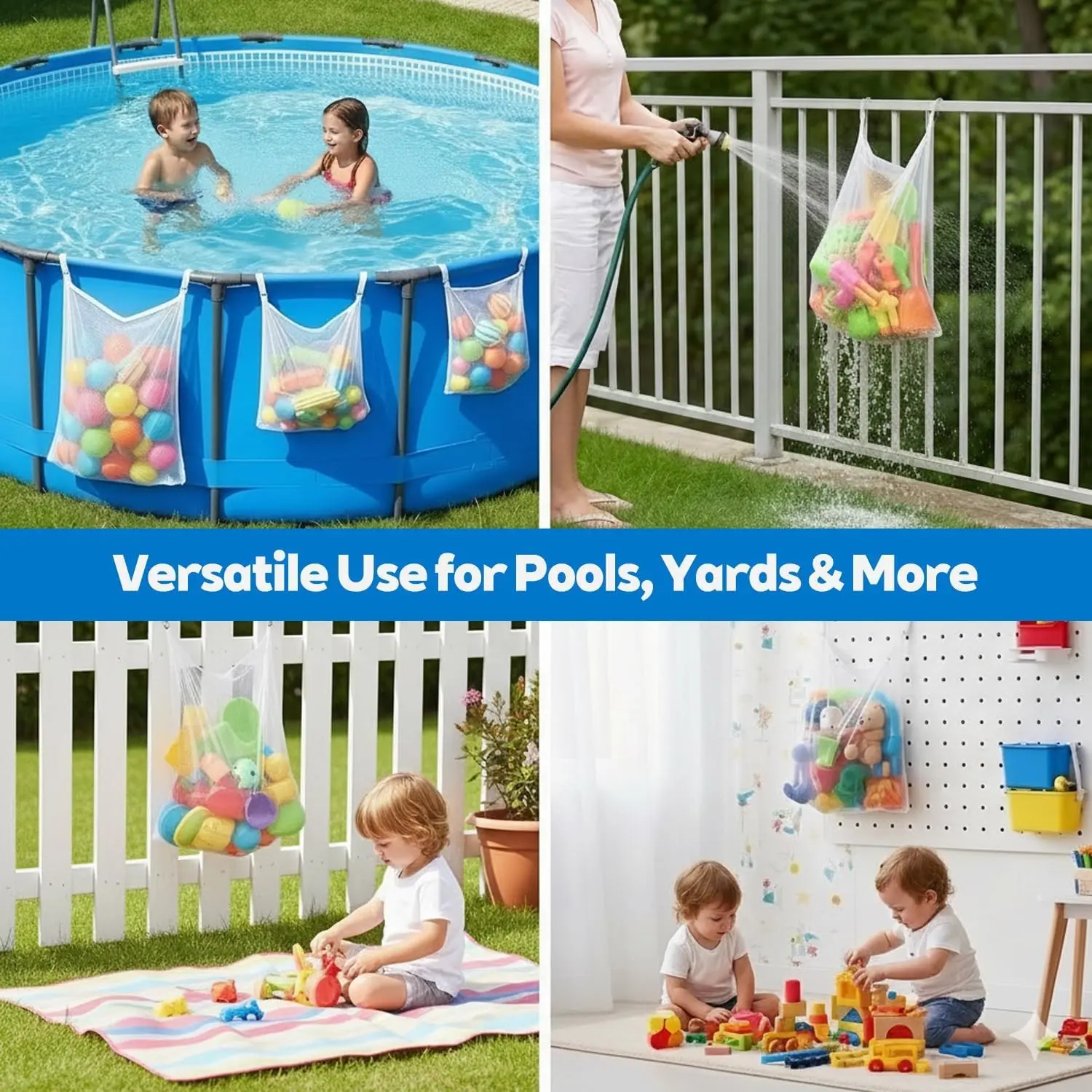 Swimming Pool Storage Net Bag, Portable Foldable Swim Gear Organizer, Dry Wet Separation, Hanging Waterproof Storage, Easy to Clean