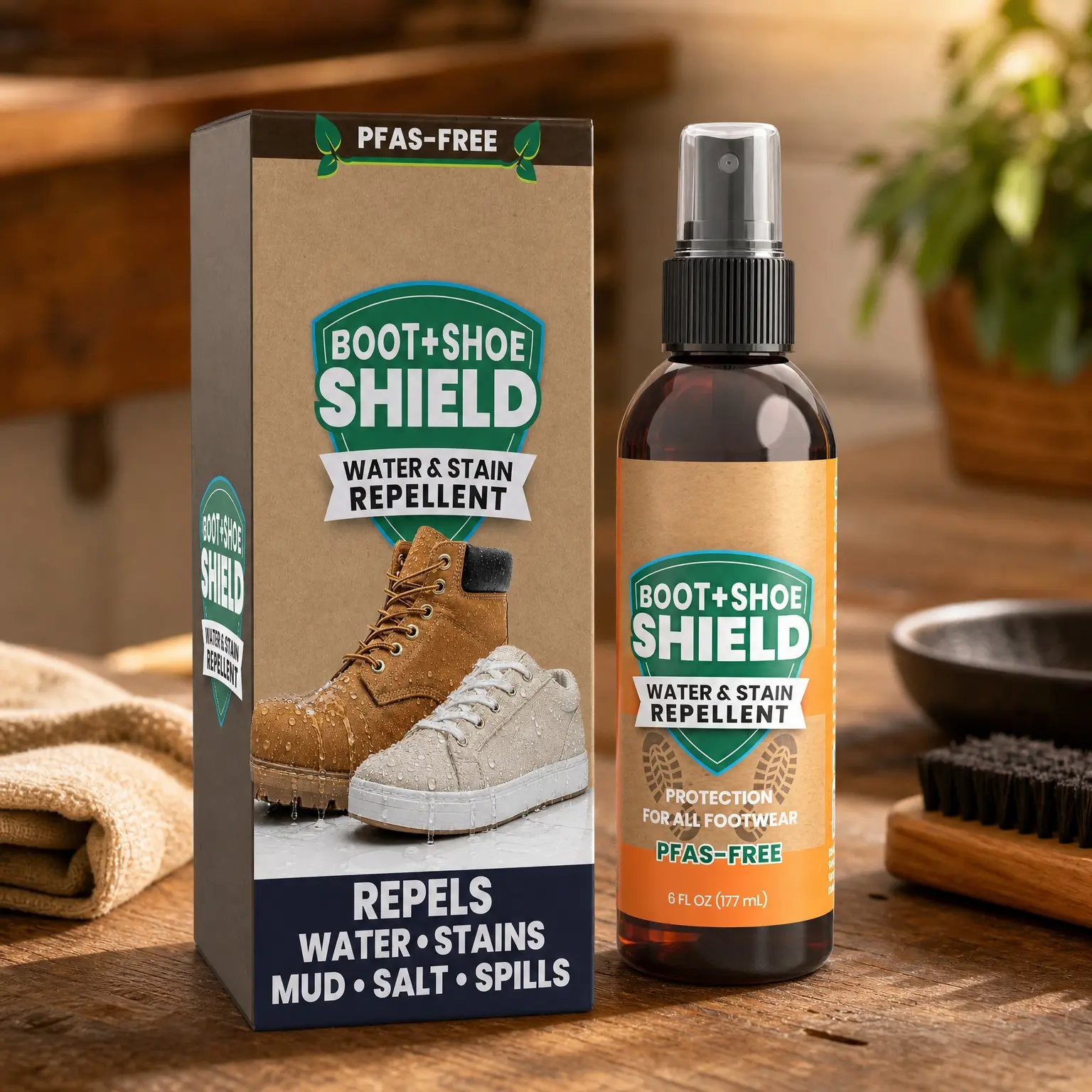 Shoe Protector Spray Waterproof & Stain Repellent for Boots, Leather, Nubuck & Canvas – Non-Aerosol Pump, 6 Oz, Repels Rain, Salt & Spills, Safe on Colors, PFAS-Free, Made in USA(Gift)
