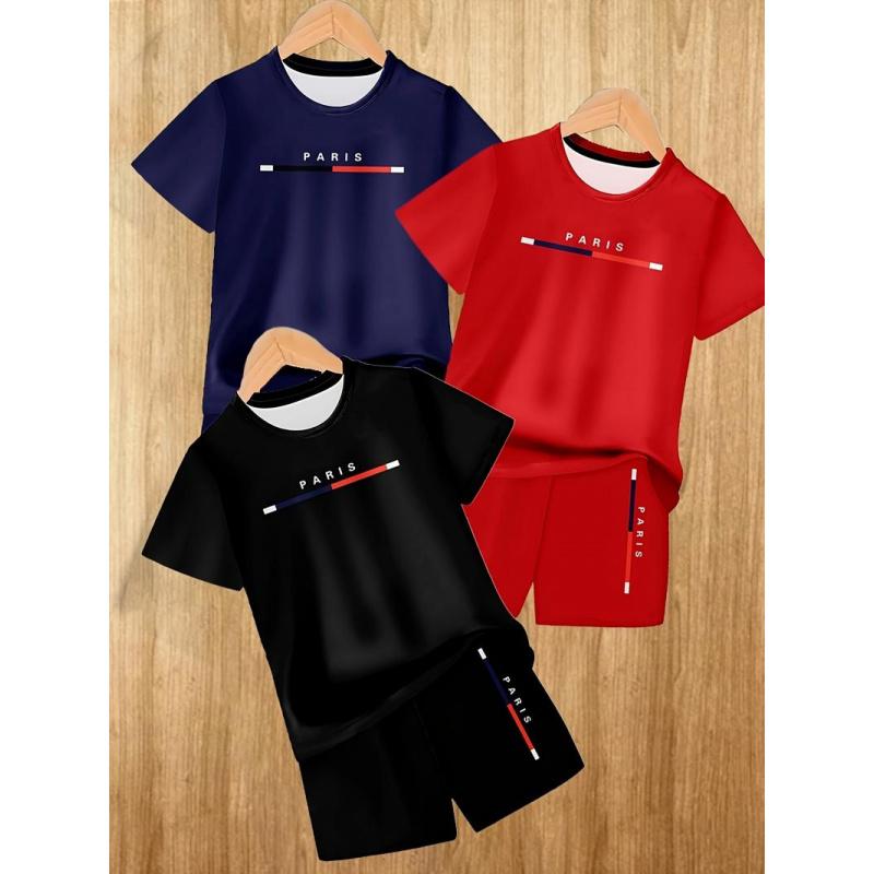 6-Piece Boys'Set 3D Printed Casual Pullover Short Sleeve Shorts T-Shirt Shirt, Boys T-Shirt Shorts Set  Gifts  Gifts