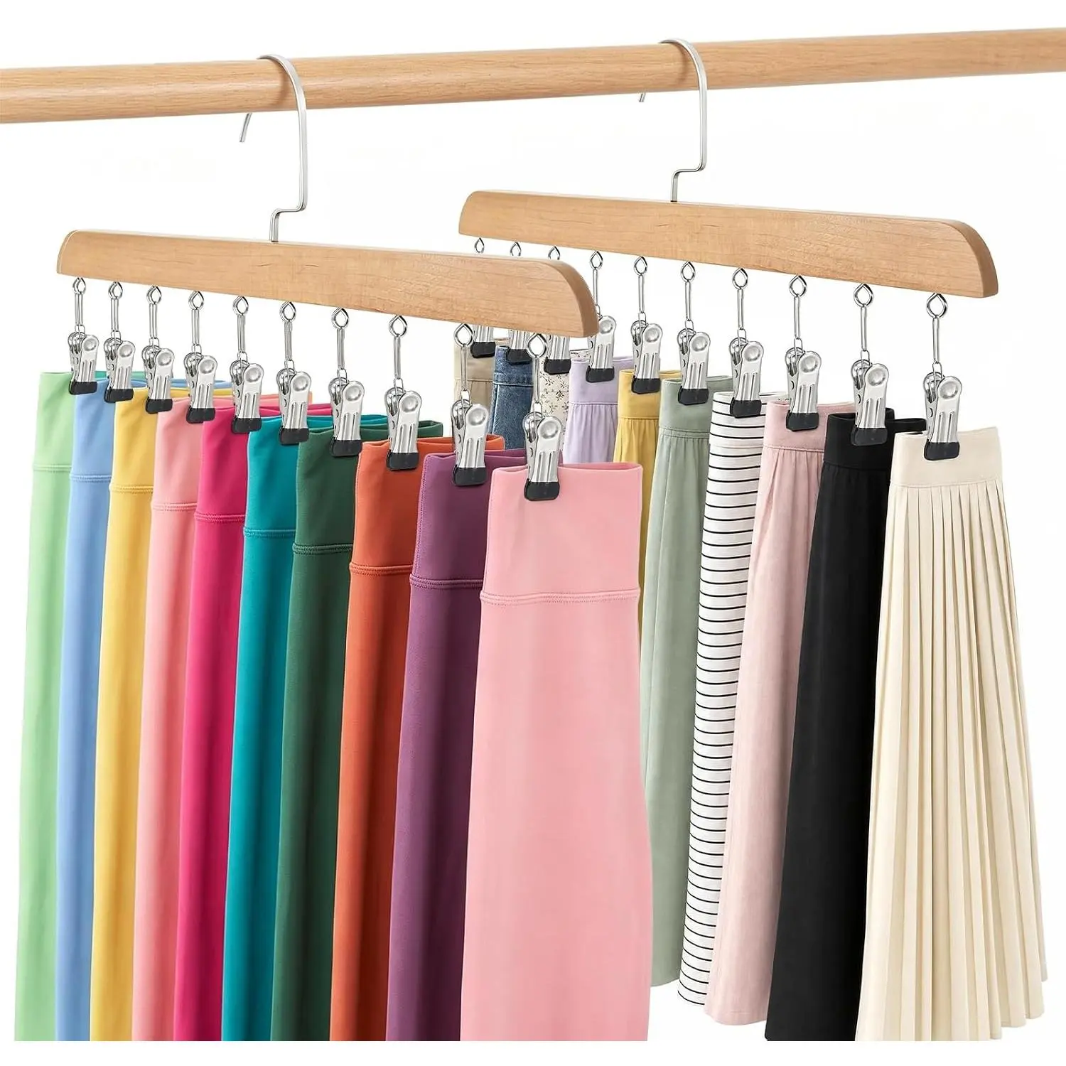2-Pack Pants Hangers with Clips – 10 Clips Each, Space Saving Closet Organizer Hanger for Leggings, Jeans, Hats, Shorts, Belts, Scarves – Closet Organizer(2, )