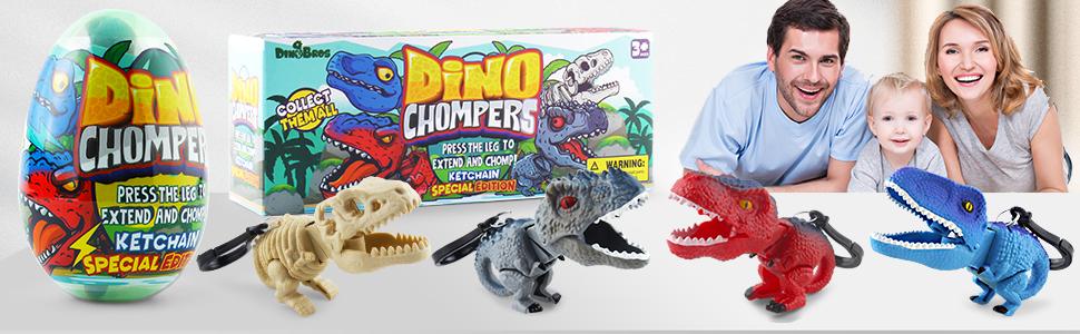 DINOBROS Easter Egg with Dinosaur Toys Filled for Kids, 4 Surprise Eggs Easter Basket Stuffers Fillers with Dino Chomper Birthday Party Favors Gift for Boys and Girls