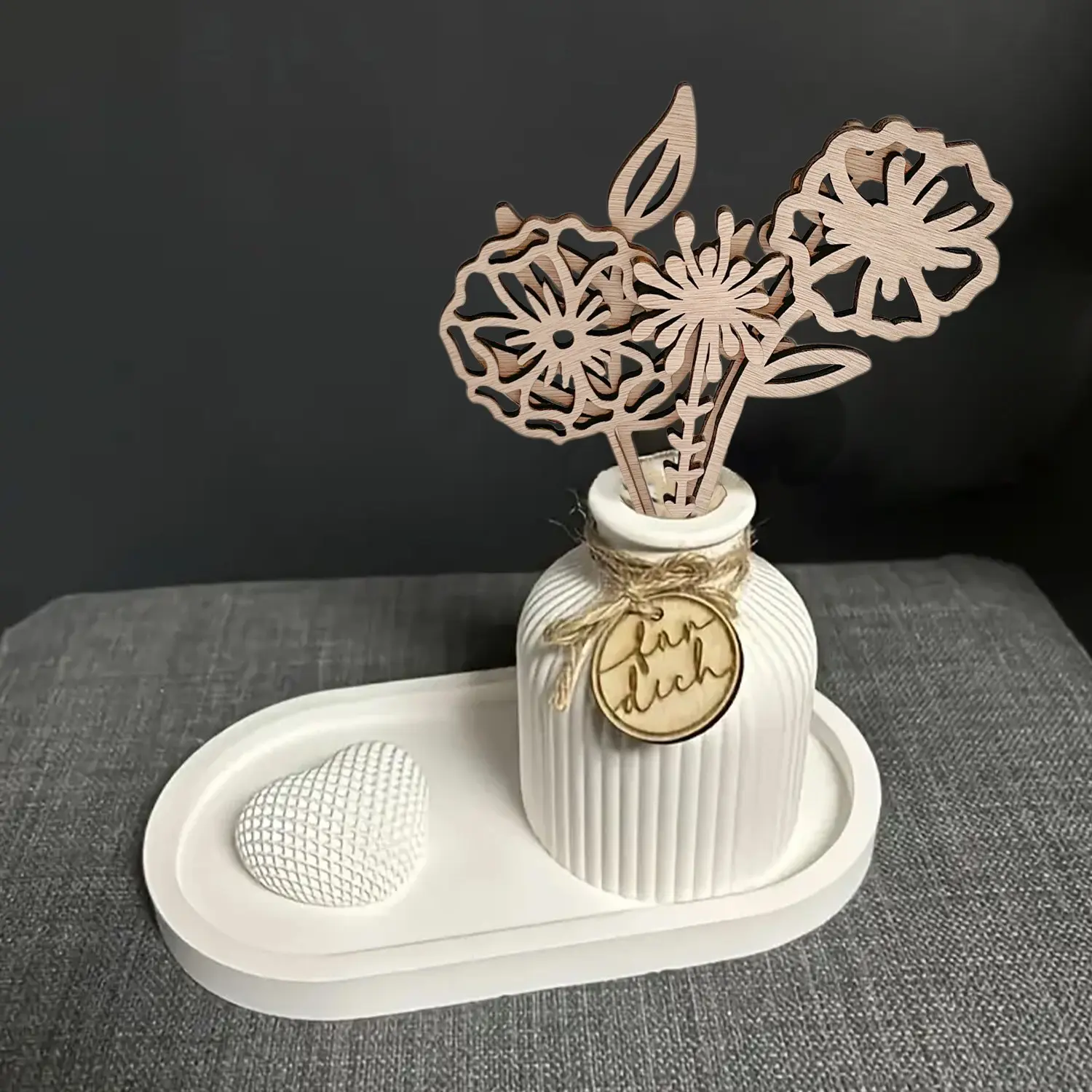 7pcs Nordic Wooden Flower Arrangement Decor, Minimalist Carved Floral Decoration, Creative Dried Flowers, Home Garden Party Decor, Artificial Flower Decoration