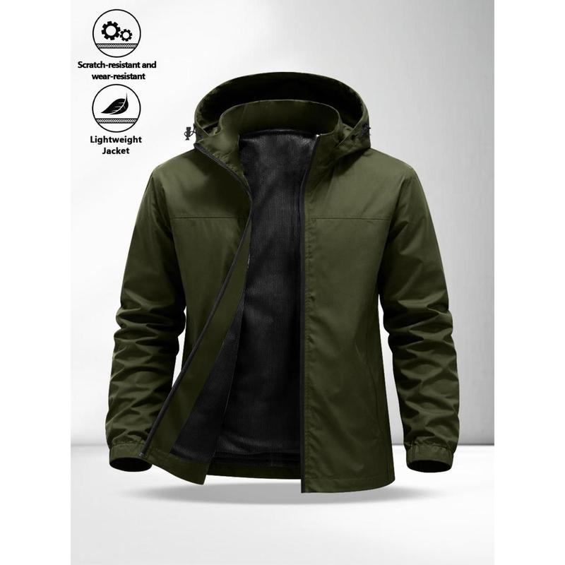 Men's Lightweight Hooded Jacket with Zipper Pockets, Breathable Comfort Fabric, Regular Fit, Daily Streetwear