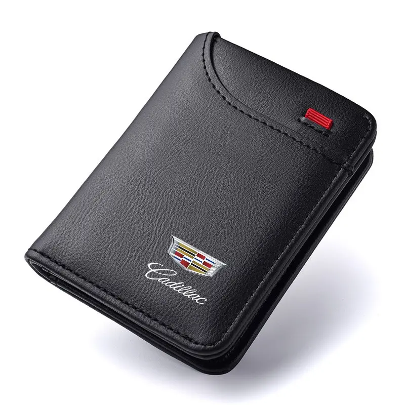 Car Leather Mini Credit Card Purse, Portable Wallet for Cadillac Ats Bls Ct4 Ct5 Sts XLR Xt4 Xt6 Xts Escalade Deville Dts