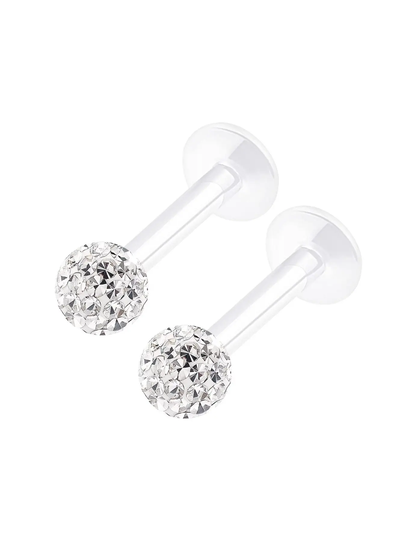 2PCS Acrylic Lip Ring Studs 16 gauge 3mm Clear Crystal Ball Cartilage Earrings For Women And Men