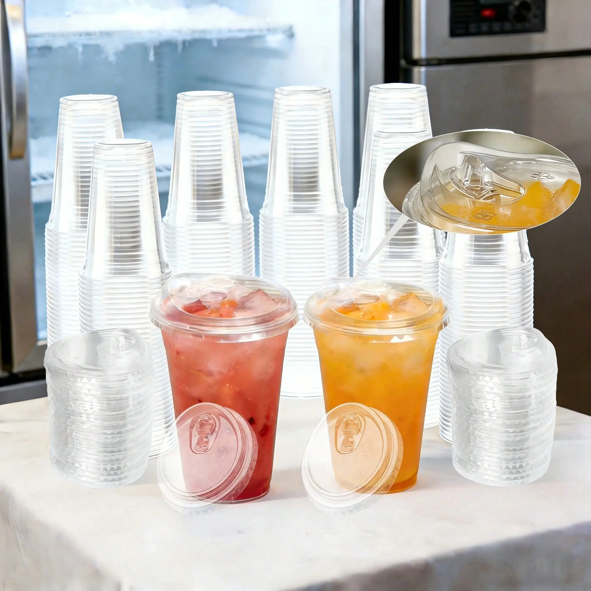 50 Pcs 16oz Transparent Plastic Cups with Leak-Proof Lids, Durable for Ice Coffee, Smoothies, Shakes, Ideal for Parties, Camping, Weddings
