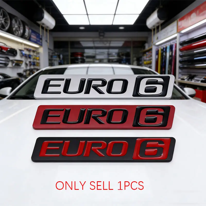1PCS EURO 6 Emblem Car Sticker Letter Badge Body Rear End Trunk Decor For Volvo 500 480 FH16 FH420 FH Aero Electric FM420 FMX330 Trucks