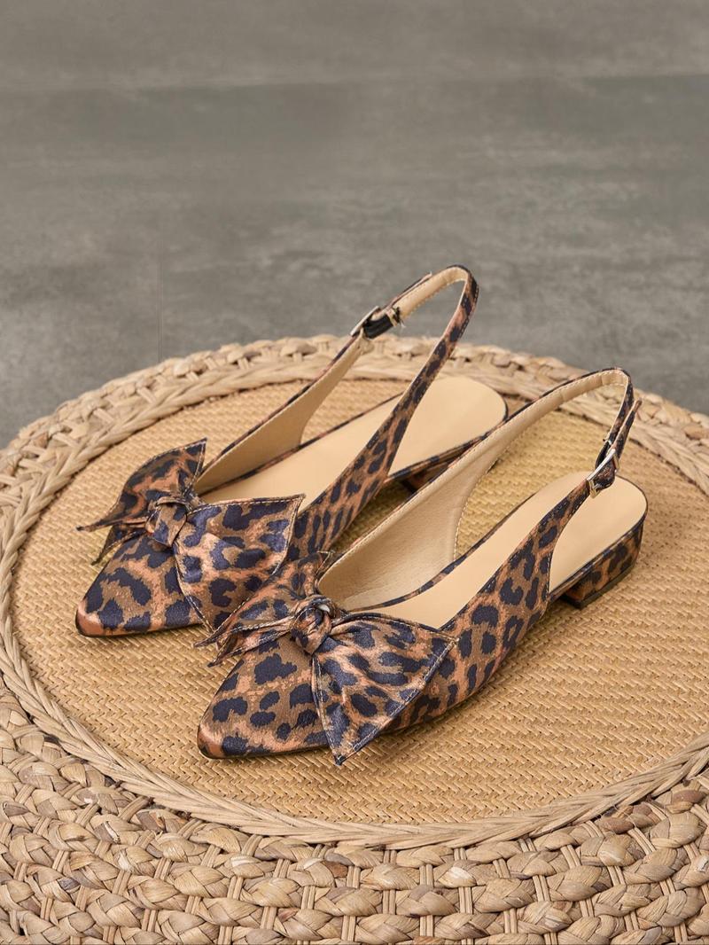 Fashion Leopard Print Bow Decorated Heeled Sandals, Elegant Pointed Toe High Heel Sandals for Women, Casual Versatile Shoes for Daily Wear, Fashionable Slingback Sandals