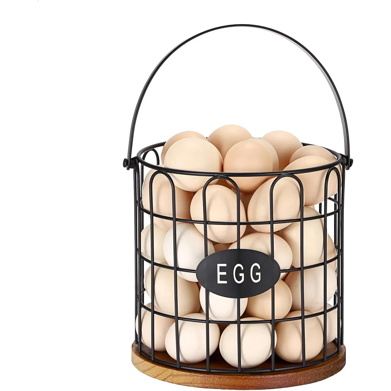 Egg Basket for Gathering  Eggs, Wire Egg Basket-Straight Style | Countertop Egg Holder with Handle & Wooden Base, for Eggs Storage & Counter Decor
