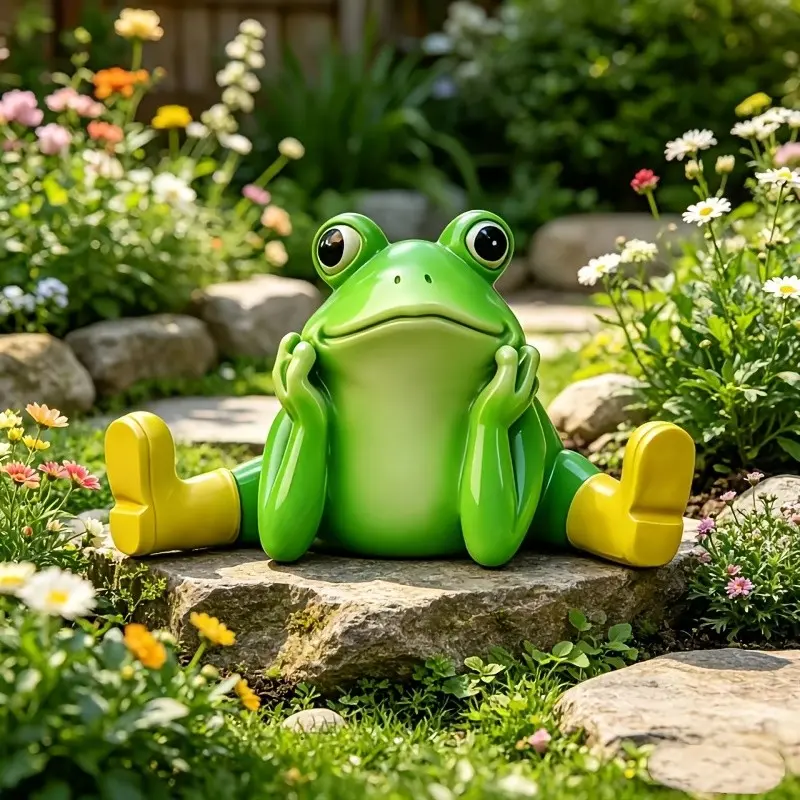 Cute Resin Frog Garden Ornament, Waterproof Outdoor Patio Lawn Decor, Fun Animal Sculpture, Gift for Frog & Gardening Lovers, Indoor Desktop Piece