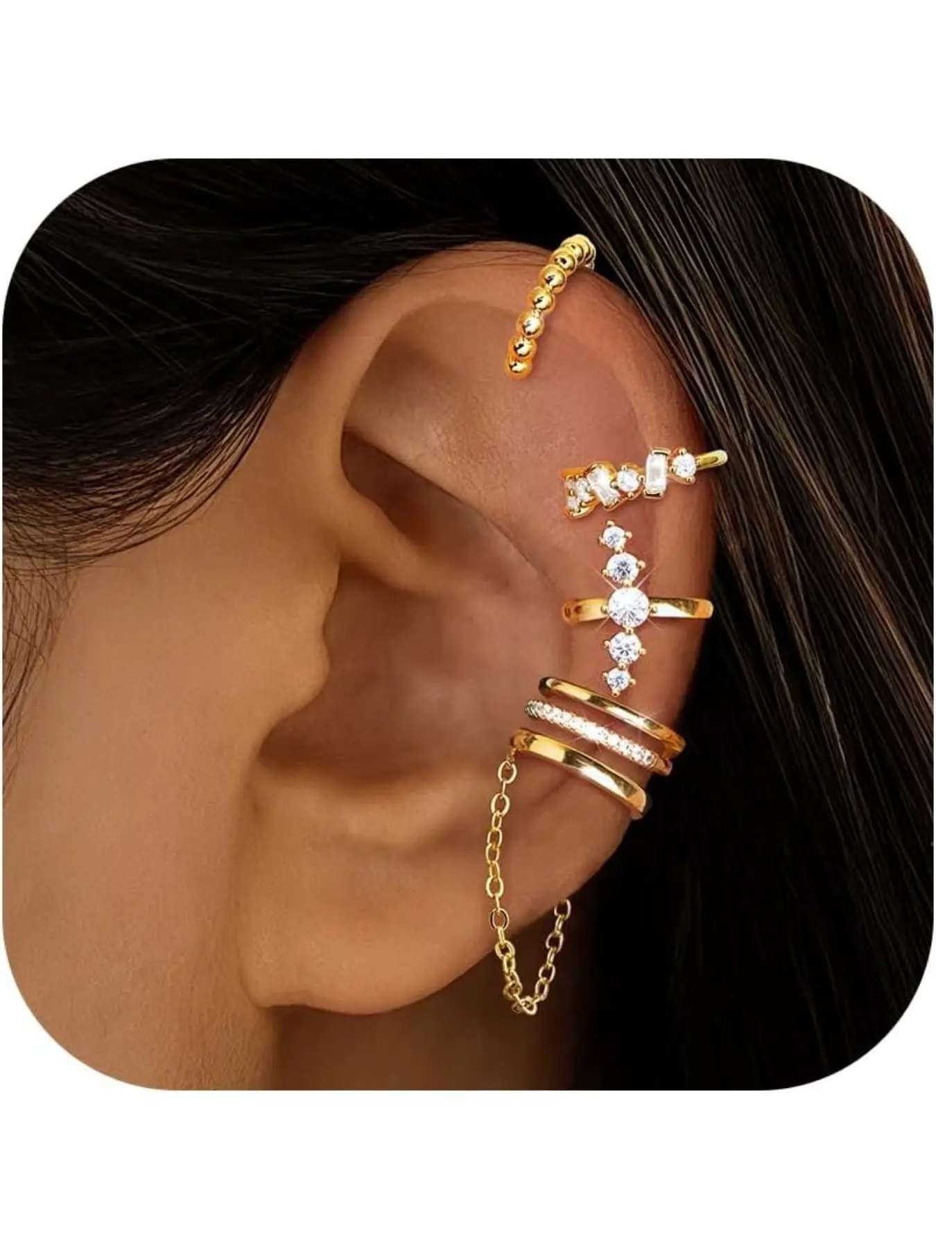 5Pcs Ear Cuff Earrings Jewelry for Women Gold/Silver Adjustable Fake Earrings Cartilage Helix Wrap Earring Set Fake Piercings Ear Cuffs No Piercing