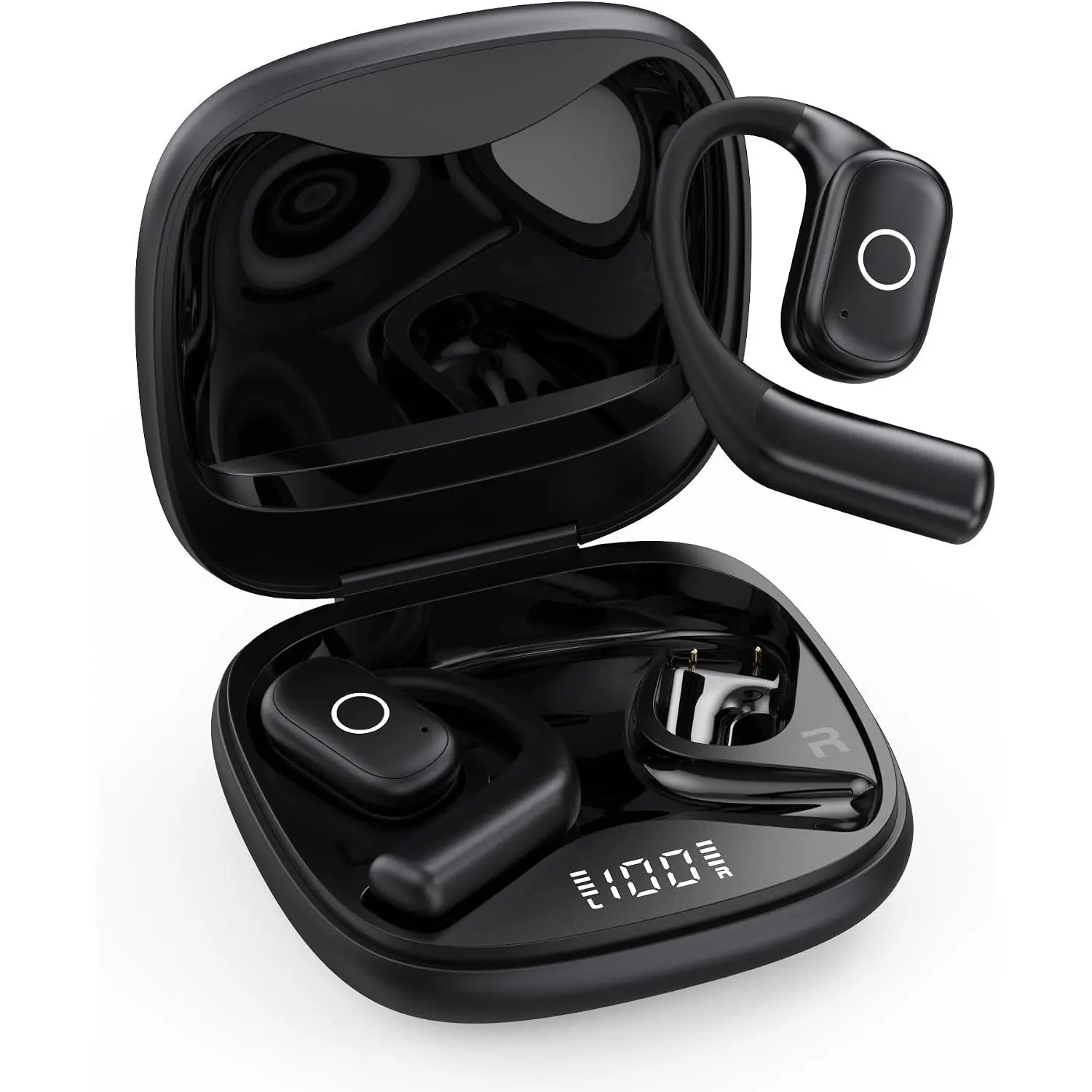 Ear Buds Open Ear Headphones Wireless Earbuds 80Hrs Playtime Bluetooth Ear Buds with Earhooks Bluetooth 5.4 Touch Control Air Conduction Sport Headsets IPX7 Waterproof Earphones for Running (A-BLACK)