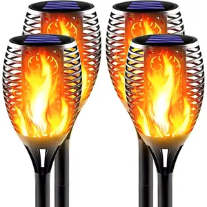 Large Solar Torch Light with Flickering Flame, Upgraded Ultra-Bright Solar Outdoor Lights, Waterproof Landscape Decorations Lighting Security Tiki Torches for Garden Yard Pathway (4 Pack)