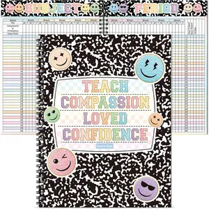 2026-2027 Composition Notebook Teacher Record Book 8.5" x 11" Pastel Face Gradebook for Teacher Classroom Spiral Bound Planner Double Sided Printing Color Pattern Office Supplies School Favors