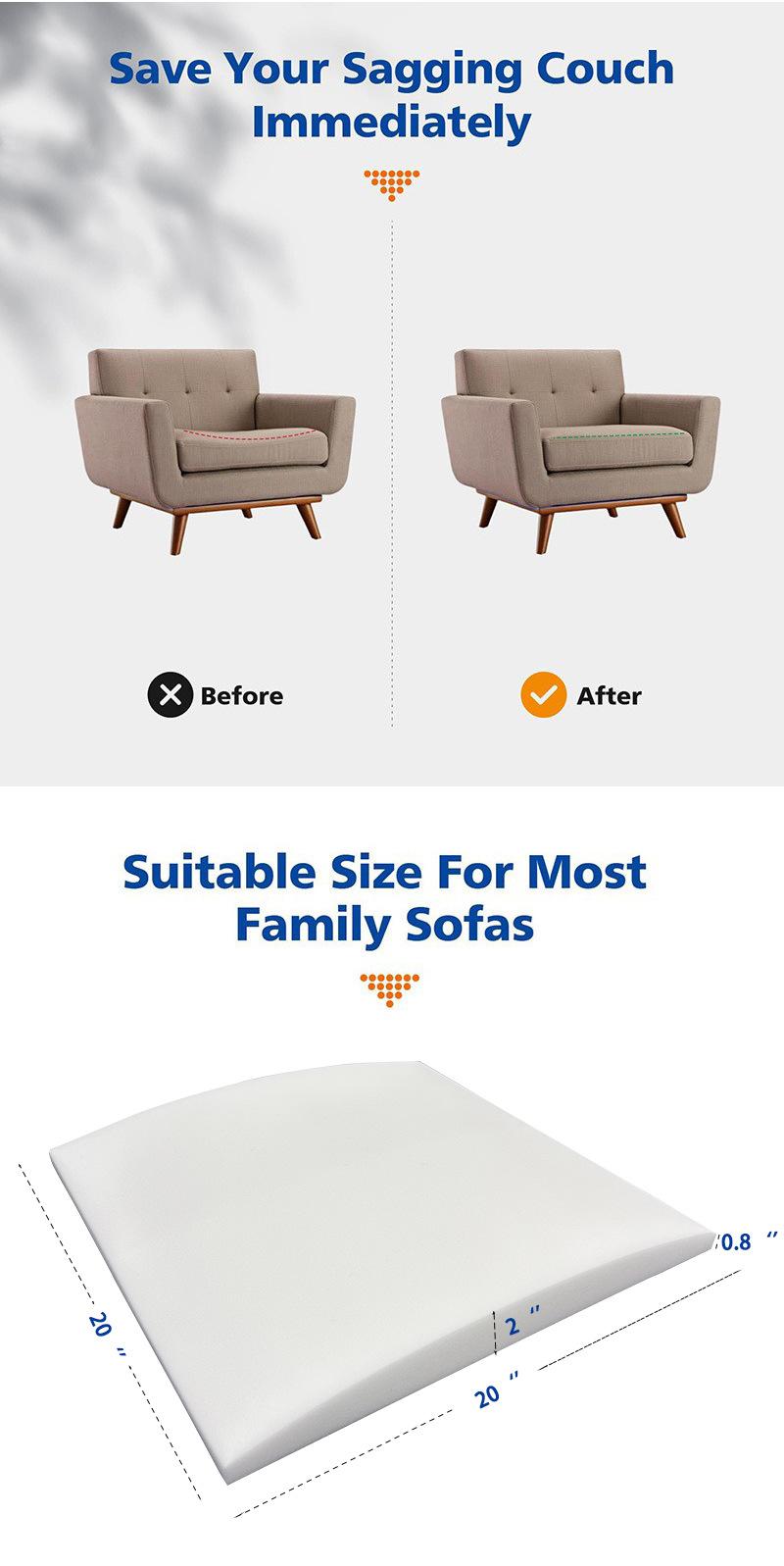 High-density foam cushion insert for sagging seats, curved seats, furniture repair, and sofa cushion insertion