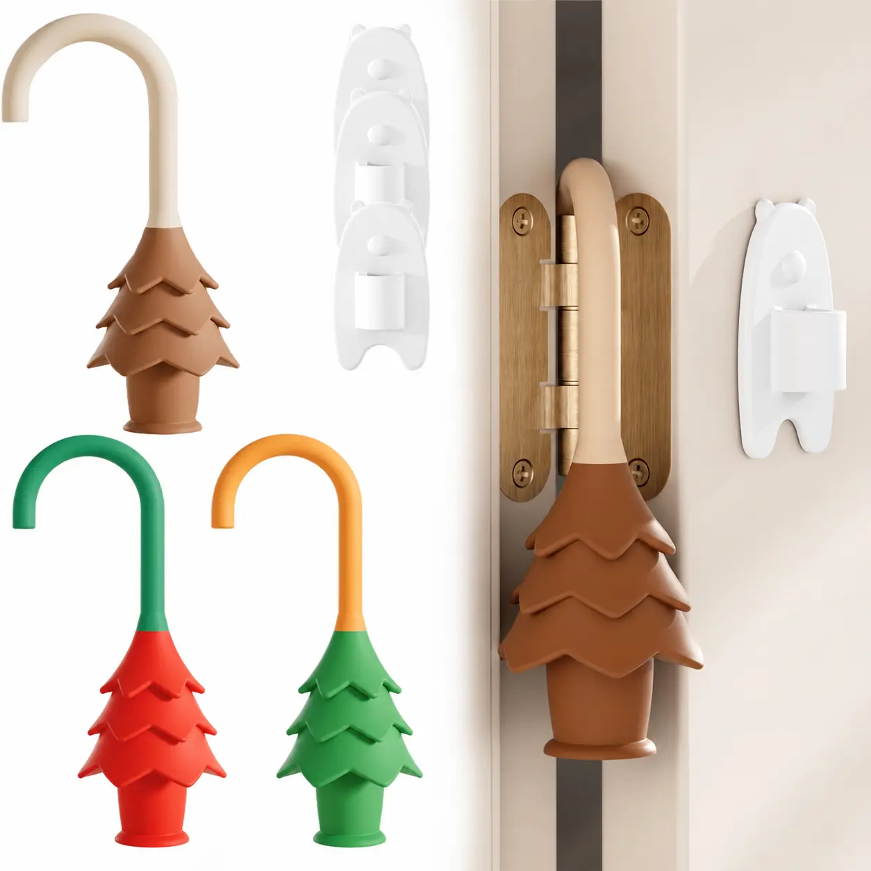 Christmas Tree Hanging Silicone Door Pinch Guard & Anti-Slam Door Stopper, Child Safety Finger Protector, Baby Proof Accessory to Hold Doors Open and Prevent Door Slamming