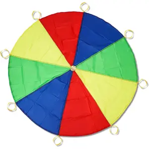 6.1ft Diameter Giant Rainbow Parachute for Kids, Colorful Play Parachute with Handles for 6-8 People, For Gymnastics Cooperative Indoor Outdoor Team Games