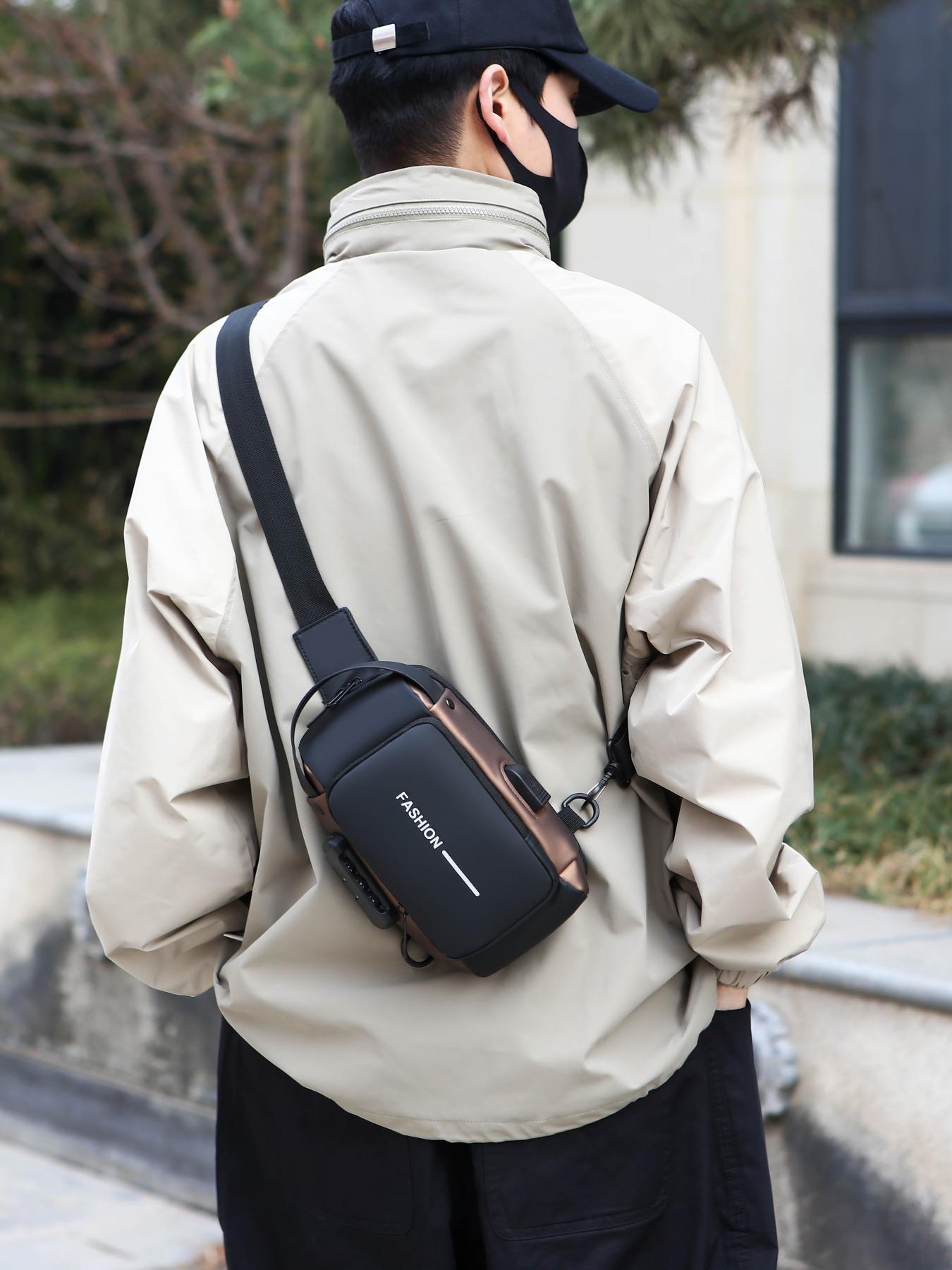 Men's Letters Print Zipper Chest Bag, Casual Anti-theft Large-Capacity Crossbody Bum Bag, Fashionable Sling Bag for Daily Use Men's Letters Print Zipper Chest Bag, Casual Anti-theft Large-Capacity Crossbody Bum Bag, Fashionable Sling Bag for Daily Use