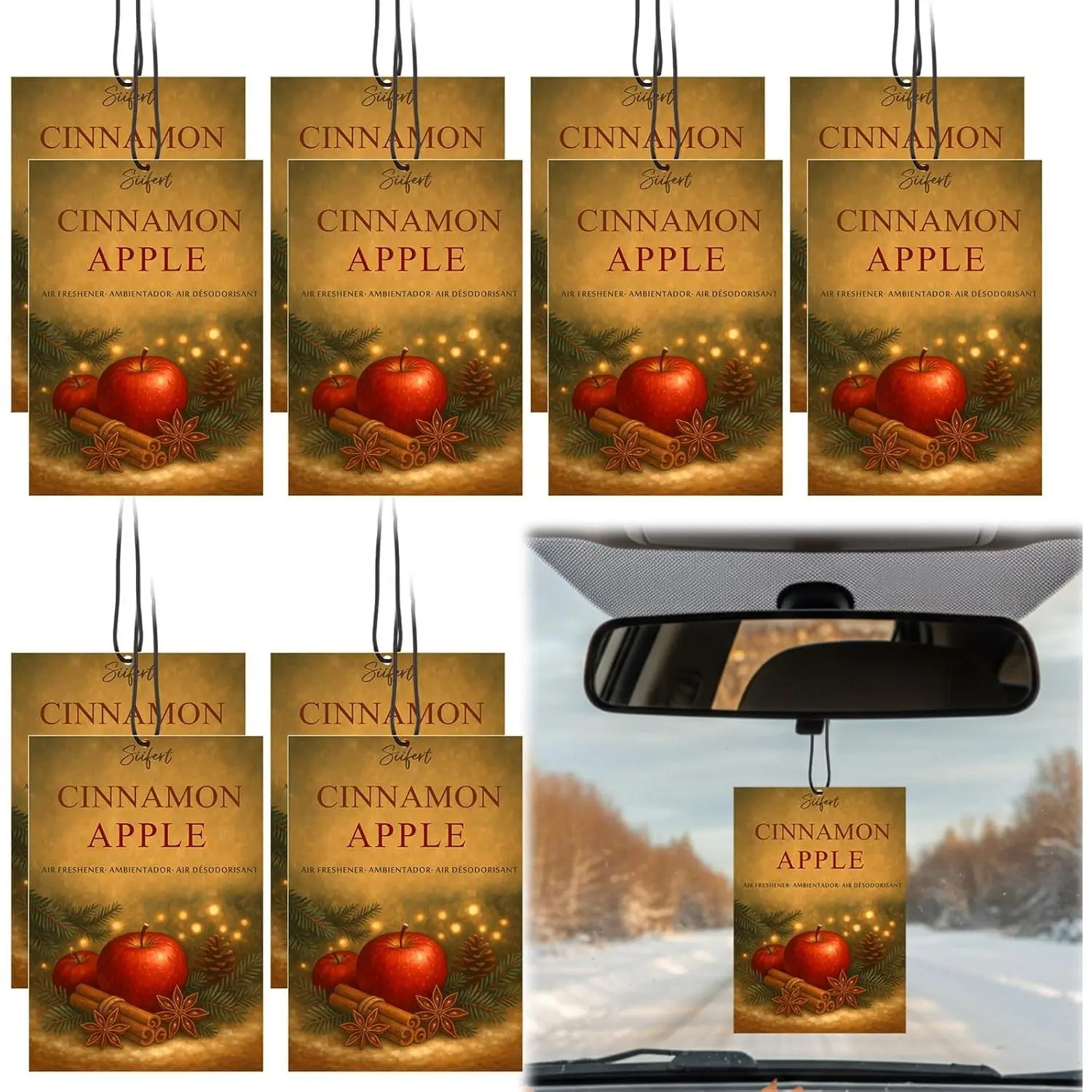 Siifert 20 Pack Apple Cinnamon Air Freshener for Christmas Tree Ornaments Car Accessories Closet Decor Winter Holiday Scented Gifts