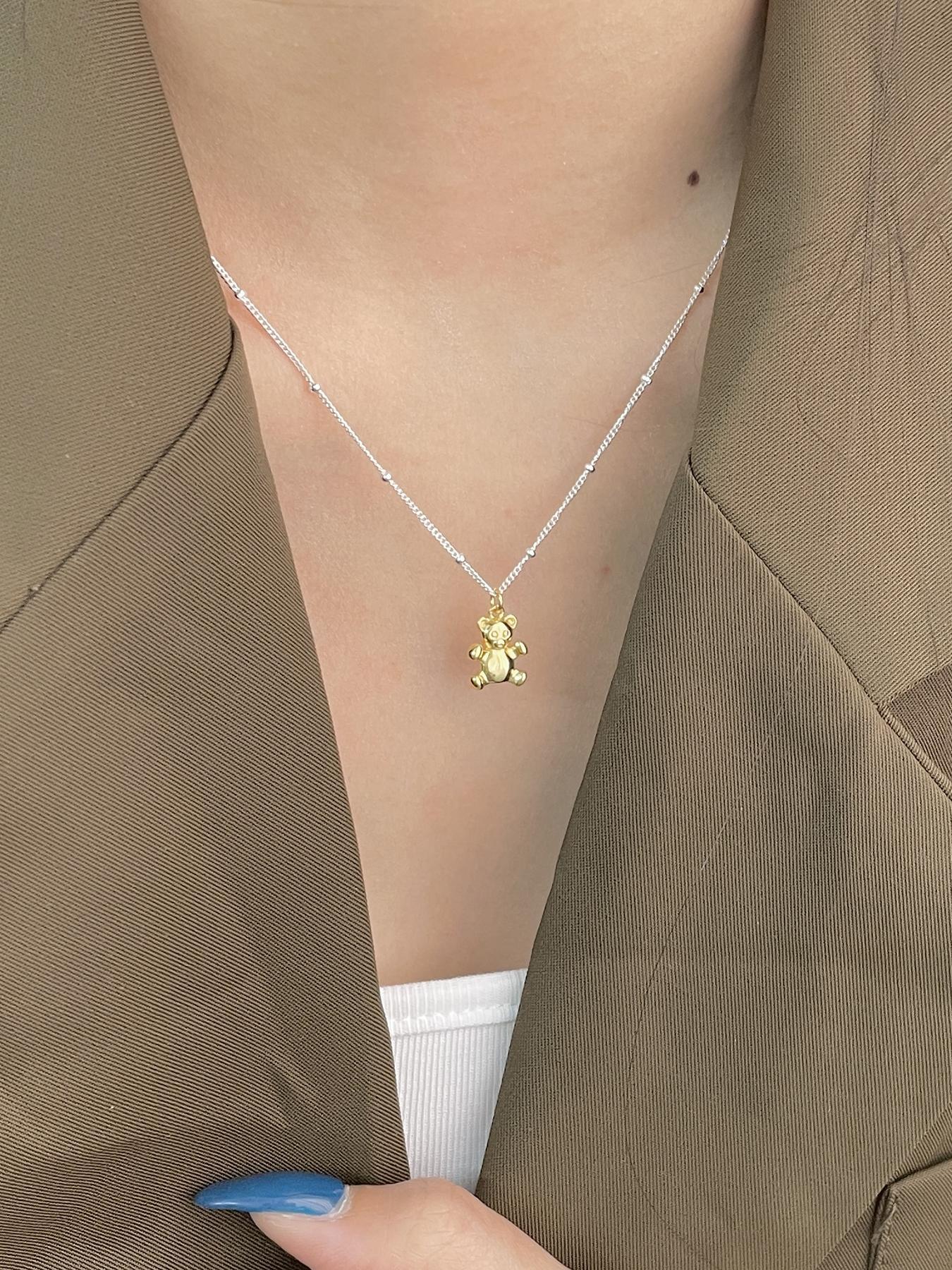 S925 Sterling Silver Cute Cartoon Bear Pendant Necklace, Fashion Jewelry for Party, Daily Clothing Decor, Trendy All-match & Exquisite Jewelry for Birthday Gift