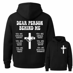 Christian Cross Hoodie Sweatshirt, Bible Verse Inspirational Clothing, Faith Apparel, Religious Belief Trendy Top, Casual Fitted Style, Graphic Print Hoodie