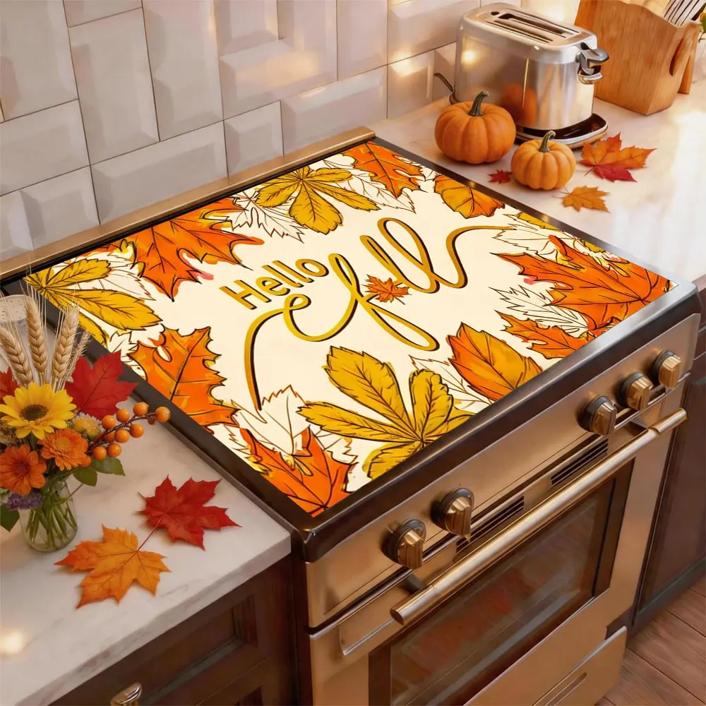 Soft Electric Stove Cover Cook Top Panel Protector Pad,Thanksgiving Pumpkin Design, Scratch Resistant, Easy Clean, Multi-Purpose Kitchen Cover,Home Fall Autumn Thanksgiving Decor