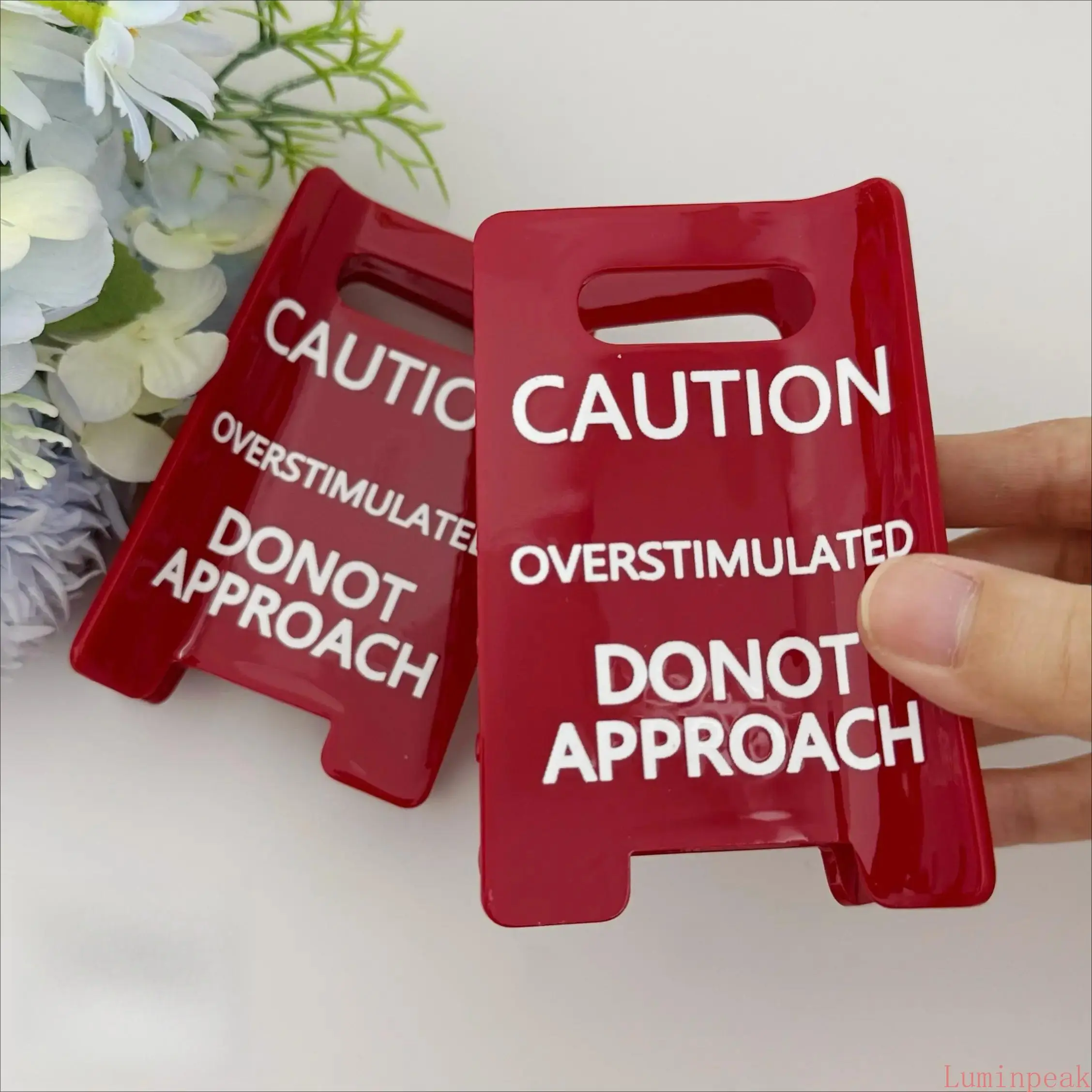Caution Sign Claw Clip in Red, Funny Overstimulated Statement Hair Accessory for Women, Unique Plastic Design with Strong Hold, Funny Gift Idea, Hair Clips Claw