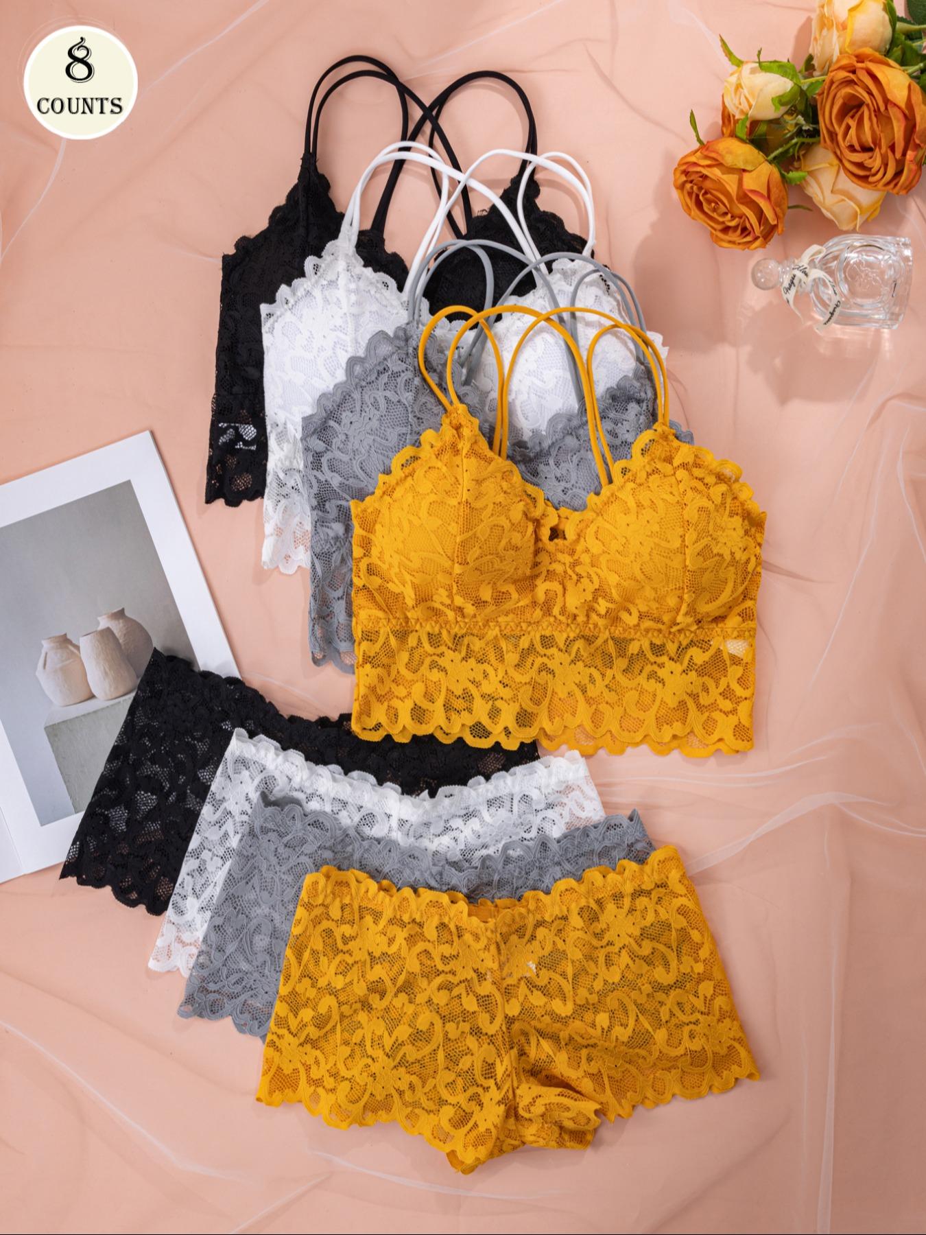 Women's Contrast Lace Backless Wireless Bra & Panty Underwear Set, Sexy Comfy Breathable Pink Lingerie Set for Daily Wear, Underwear Set for Women