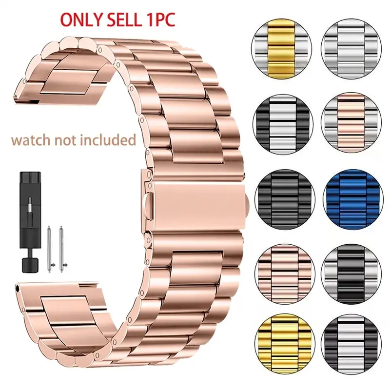 16/18/20/22/24mm Stainless Steel Watch Band Smartwatch Strap Compatible with Garmin Huawei Xiaomi Samsung Amazfit, Unisex Strap for Meetings Business Travel Smart Watch Straps Smartwatch Accessories Smartwatch Replacement Straps (Band Only)
