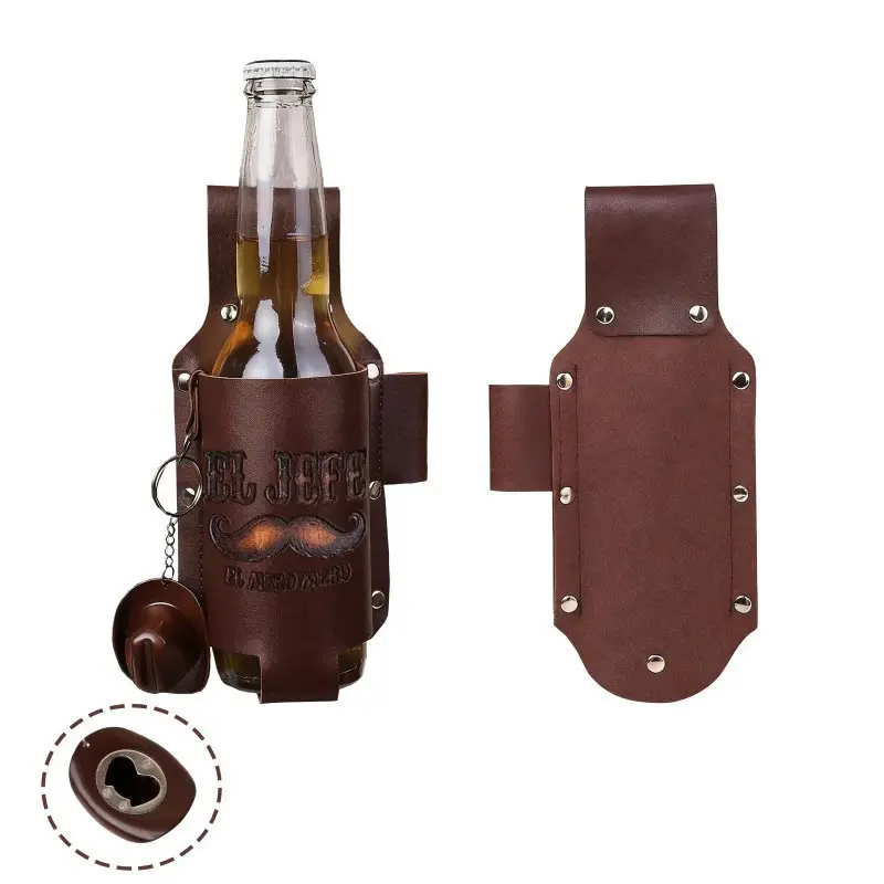 Outdoor Water Bottle Holder, Adjustable Waist Pack, Leather Drink Bottle Case, Ideal for Travel and Outdoor Activities, 12oz Bottles