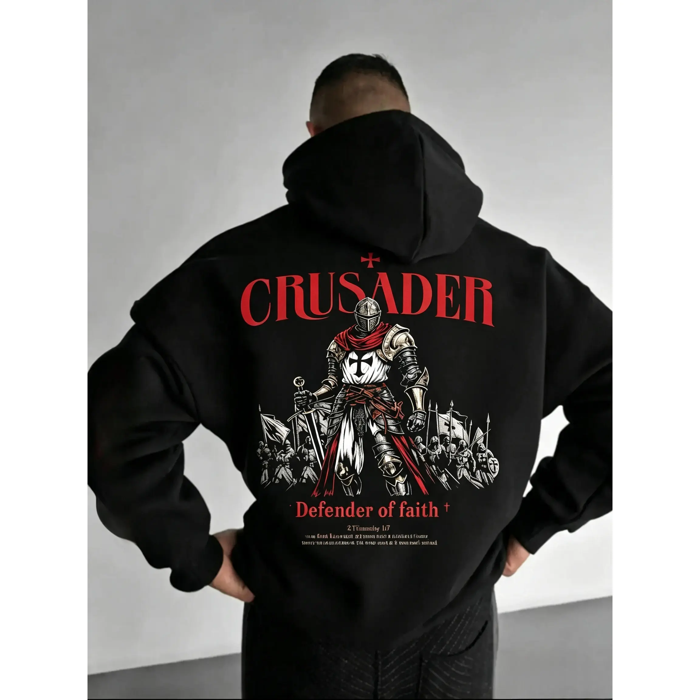 Crusader Defender of Faith Vintage Oversized T-Shirt, Scripture Knight Graphic Tee, Heavy Cotton Medieval Christian Streetwear Top, Unisex Dark Gothic Warrior Shirt