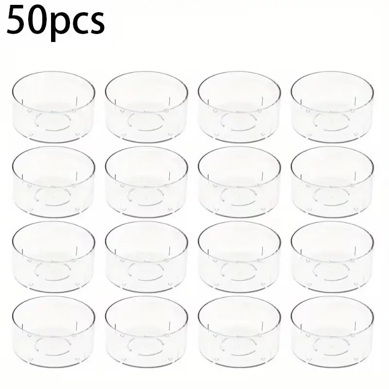 50 Transparent Plastic Candle Holders for Dining Table, Small Round Desk Cup with Base, Ideal for Weddings, Parties, Birthdays, No Assembly Needed