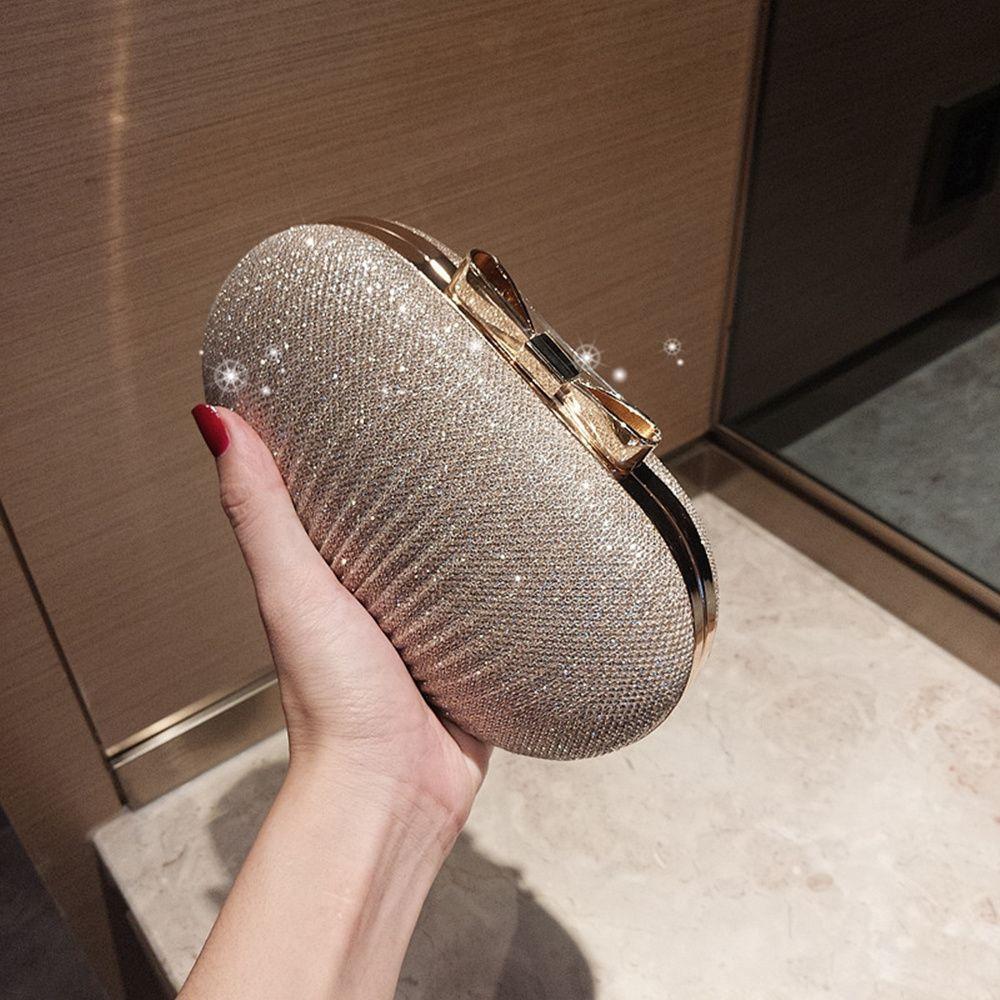 Wedding Bridal Clutch Handbag Women Evening Party Bag Chain Shoulder Bags Elegant Rhinestones Egg Shape Banquet Clutch Purse