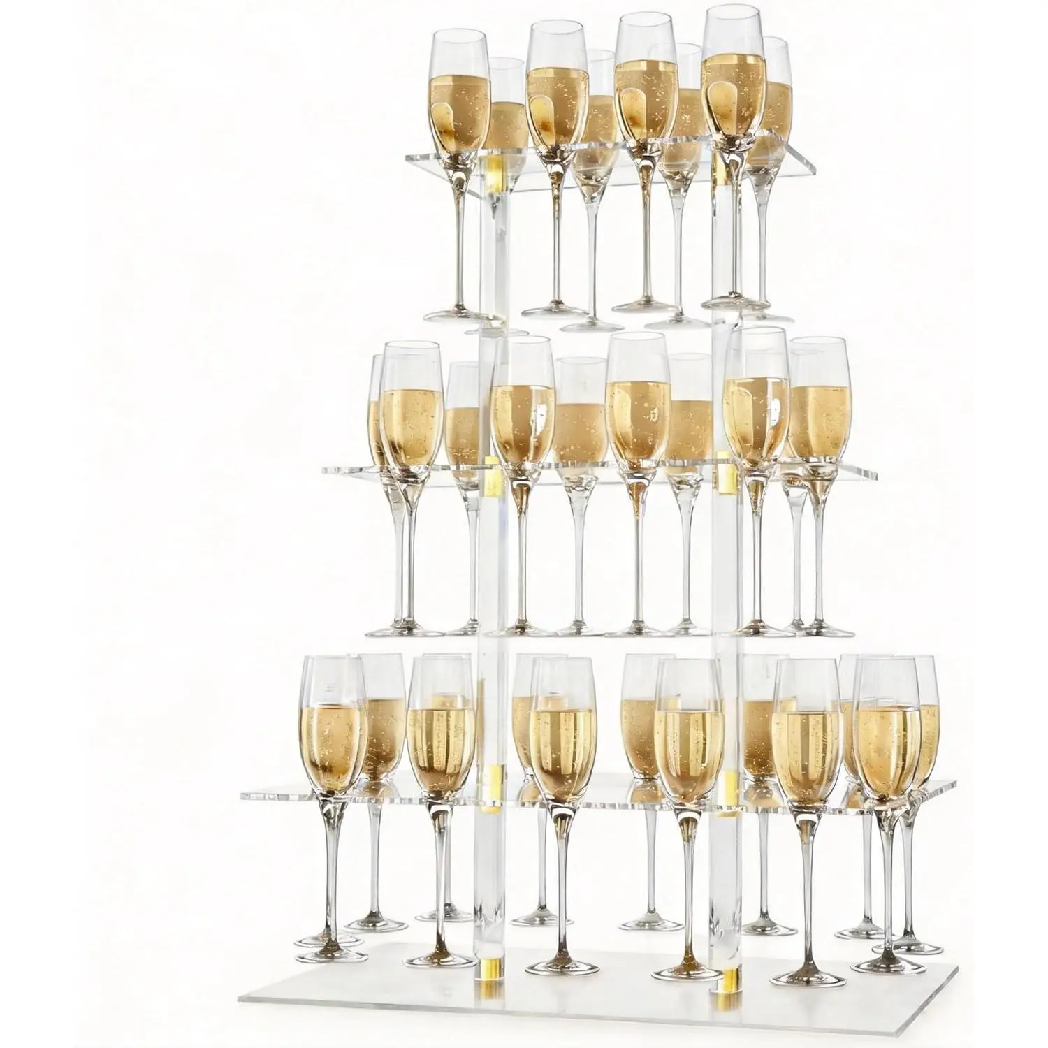 3 Tier Clear Acrylic Champagne Display Holder Stand, 32 Slots Wine Glass Stemware Rack with LED Light, Cocktail Tree Drink Stand for Martini Flute Party, Measures 26" x 20" x 12"