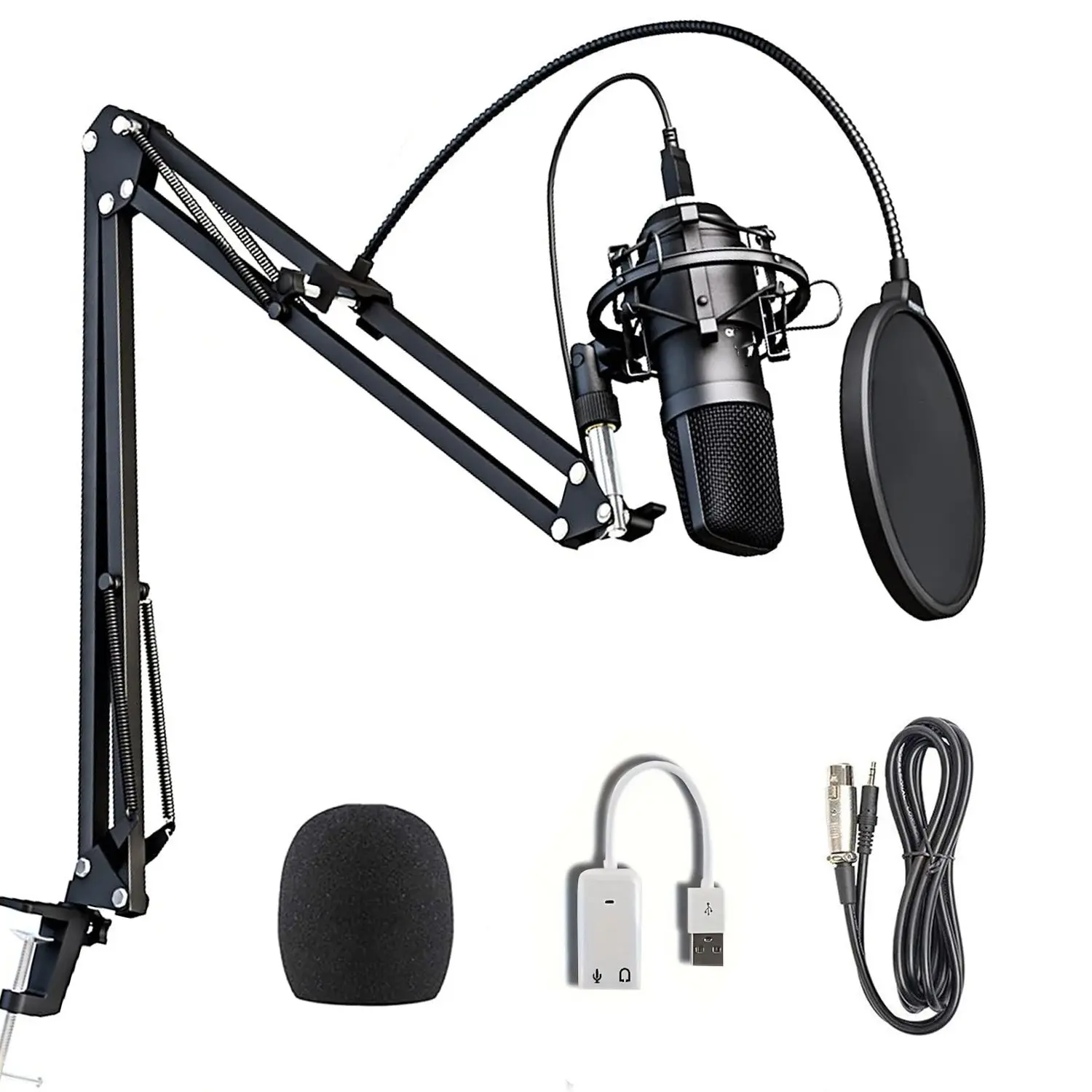 Professional USB Condenser Mic Kit with Boom Arm, Pop Filter – 192KHz/24Bit for Podcast, Recording, Streaming