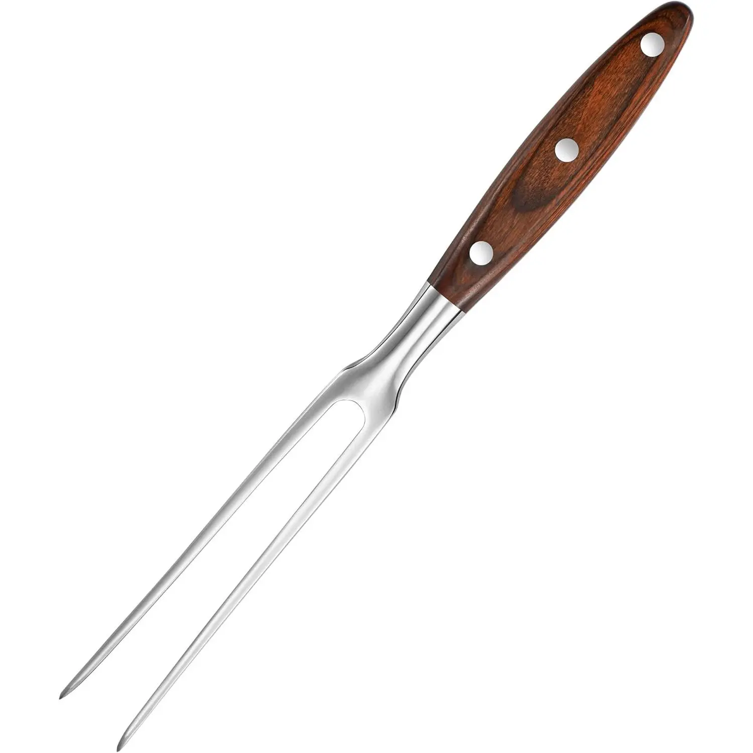 Heavy-Duty Stainless Steel Carving Fork with Red Wood-Sheathed Handle Ideal for Turkey, Beef, Ham, BBQ, Grilling & Roasting