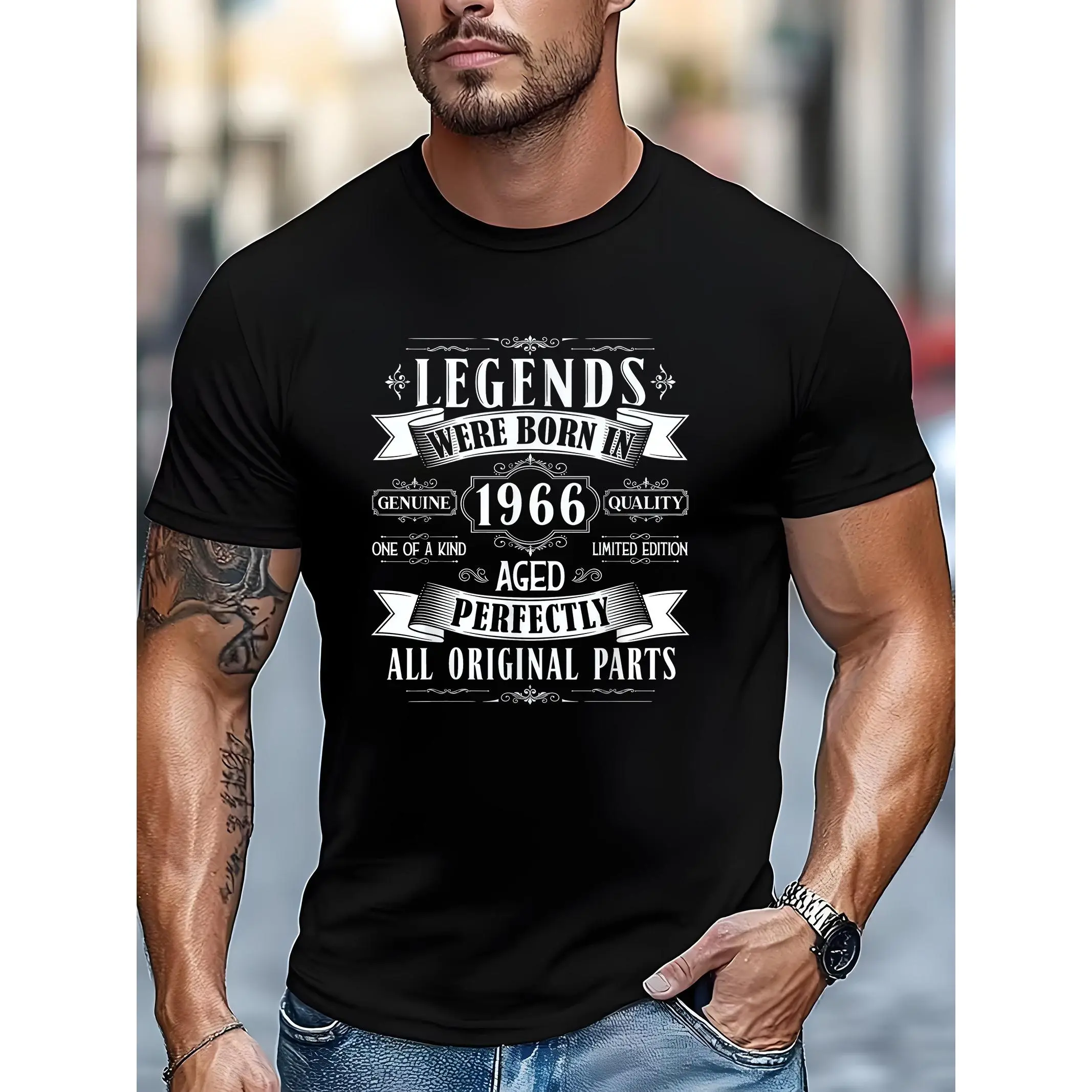 Vintage Limited Edition T-Shirt - 59th Birthday Gift Suitable For 1966 Birth Year Celebration, Bohemian Crew Neck Short Sleeve Shirt With Durable Fabric & High- Durability, Casual Wear For 1966 Birthdaysroundneck Casual Streetwear, Holiday Shirt, Unisex