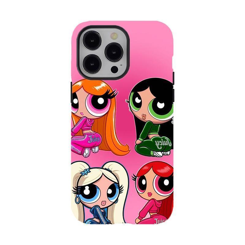 Powe.rp.u.f.f G.irls Y2K Aesthetic Pink, Sweet Two-In-One Drop-Resistant Mobile Phone Case Protection, Shockproof For IPhone 17-12, Pro Max, Pro Plus, and Samsung S25 24 23 Safety Case