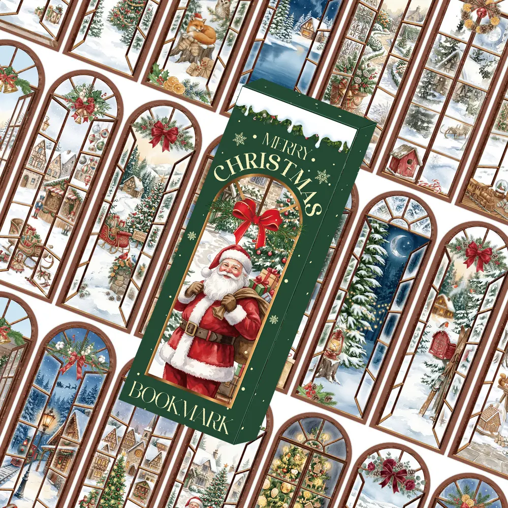 24pcs Winter Forest Reindeer Fireplace Christmas Bookmarks, Suitable for Back-to-school Season, Office Stationery, Journal Accessories, Notebook Accessories, and Journal Decorations for Students and Office Workers.