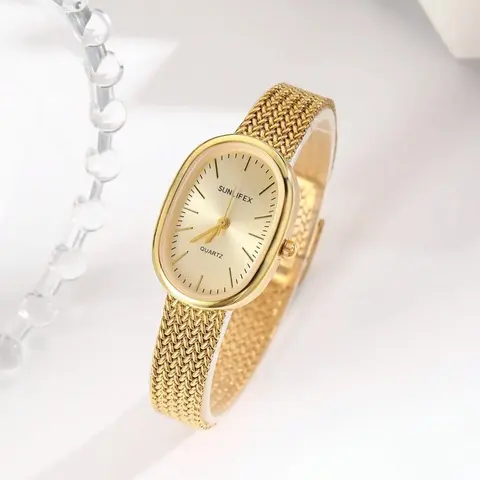 Ladies Vintage Stylish Oval Quartz Watch with Elegant Small Dial, Modern Fashionable Wristwatch for All Seasons, Analog Quartz Watch, Fashionable Watches