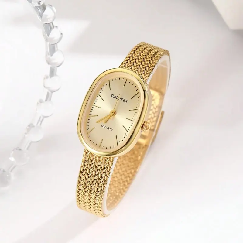 Ladies Vintage Stylish Oval Quartz Watch with Elegant Small Dial, Modern Fashionable Wristwatch for All Seasons, Analog Quartz Watch, Fashionable Watches