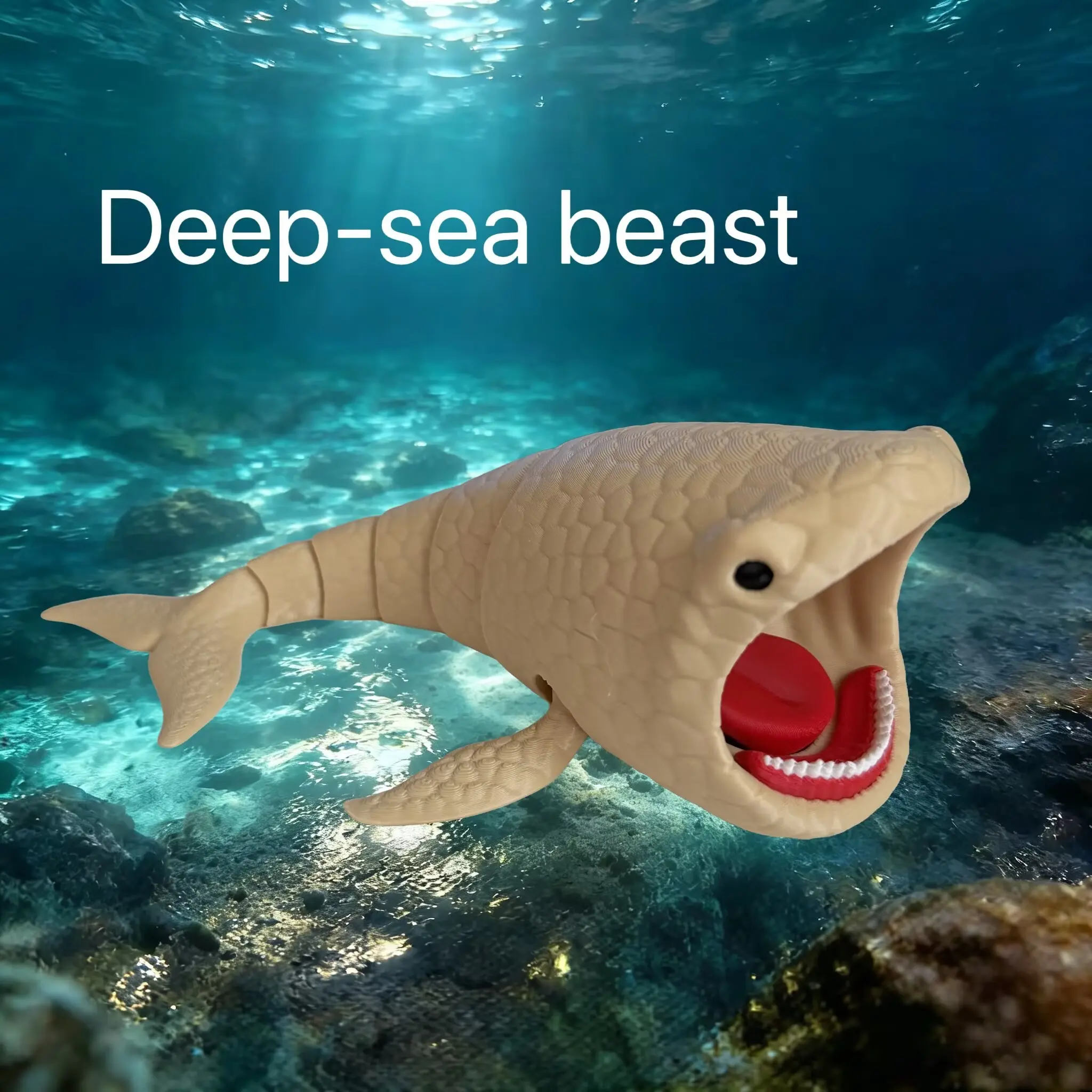 3D Printed Articulated Deep Sea Monster Figurine, Movable Ocean Beast Creature Model, Open Mouth Marine Animal Statue, Fantasy Sea Creature Desktop Decor, Stress Relief Fidget Collectible Gift