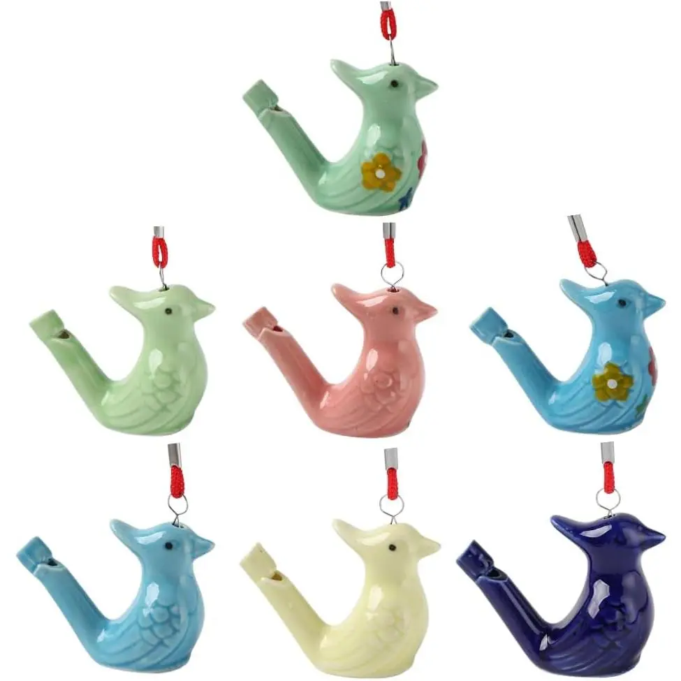 7 count Colorful Water Bird Whistle Magpie Peacock Ceramic Whistles Musical Instruments