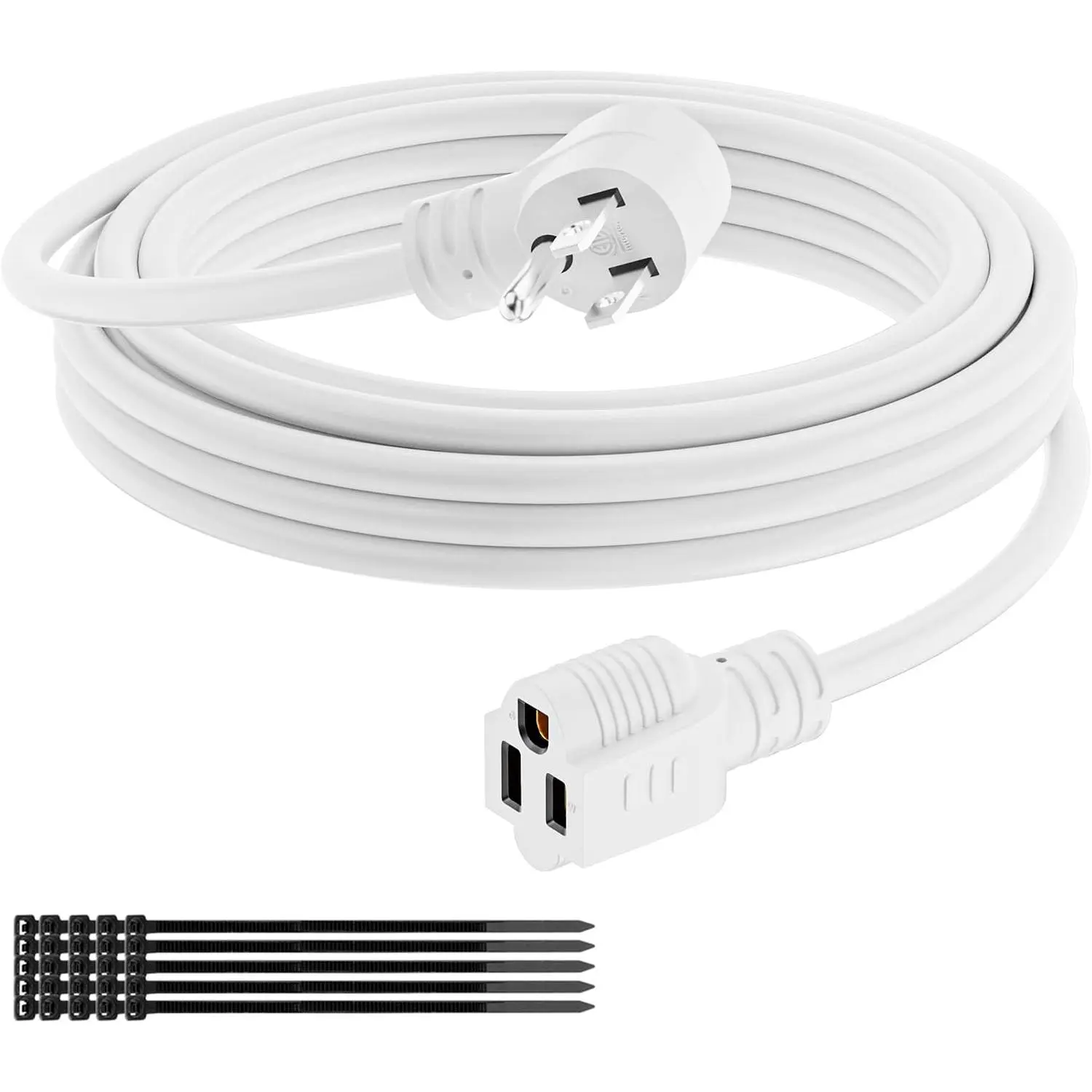 Extension Cord 6 FT, 3 Prong Extension Power Cord, 90  Right Angle Plug Design, 16/3 Gauge Flexible Cold, 13A 1625W 16AWG, Save Space 3 Prong Electric Cord, ETL, White  with 25  Ties