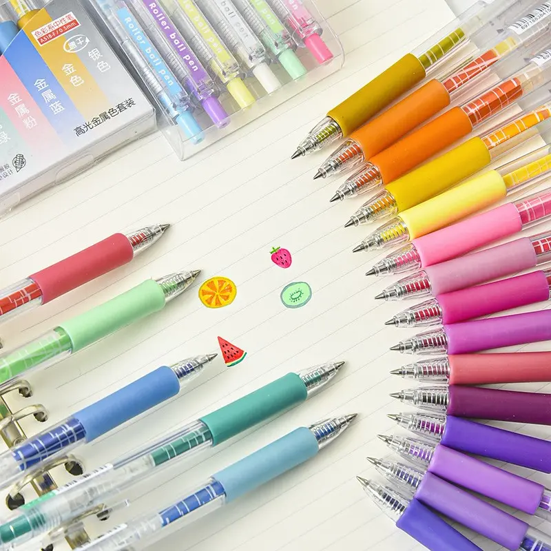 36-Color Neutral Pen Set, Juice Texture Morandi Metal Highlighter, Push Button Pens for Sketching & Drawing, Ideal for Notebooks