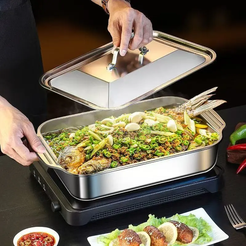 Large Stainless Steel Baking Set, Non-Stick Deep Rectangular Tray with Lid, Ideal for Desserts and Bread, Perfect for Buffets, Mother's Day Gift