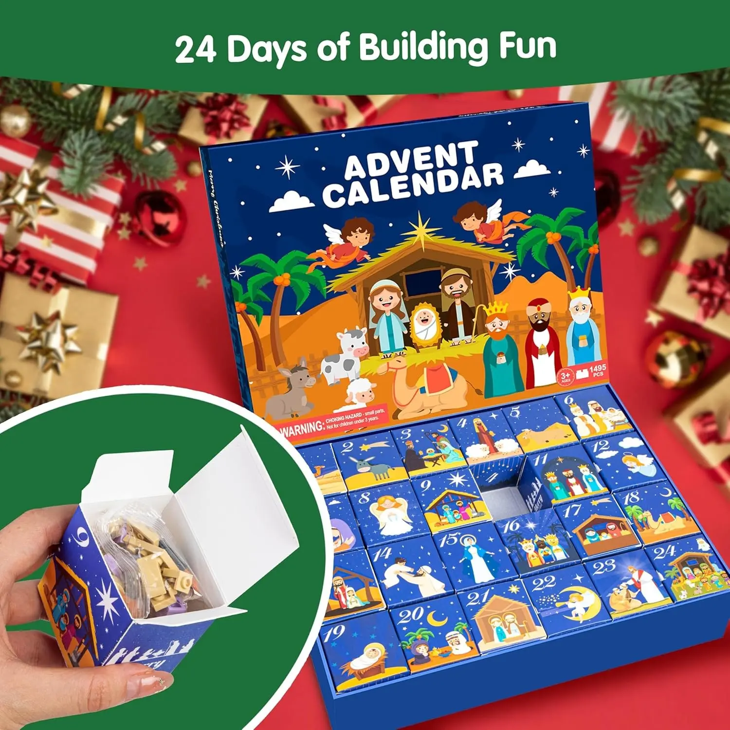 24 Pack Building Blocks Nativity Advent Calendar Gift Box, Building Blocks 24 Days Jesus Advent Calendar 2026,24 Days Building Blocks Kits Countdown Gifts, Christmas Stocking Stuffer ,The Path to Bethlehem Advent Calendar, Christian Religious Nativity Sce