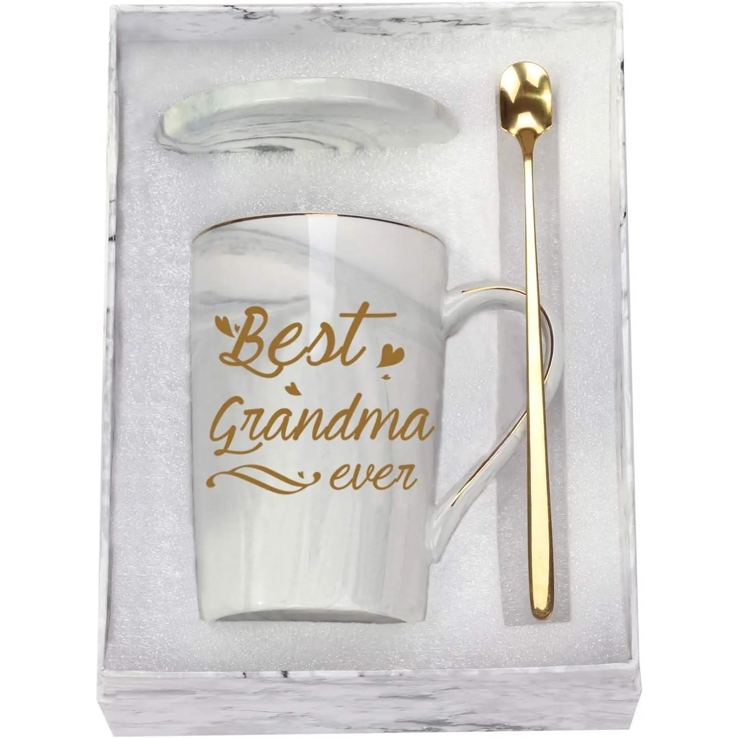 Grandma Ever Mug Coffee Gifts Birthday  Day for from Granddaughter Grandson Grandchildren Grandkids 14 Ounce  Box with Spoon and Mat Gray