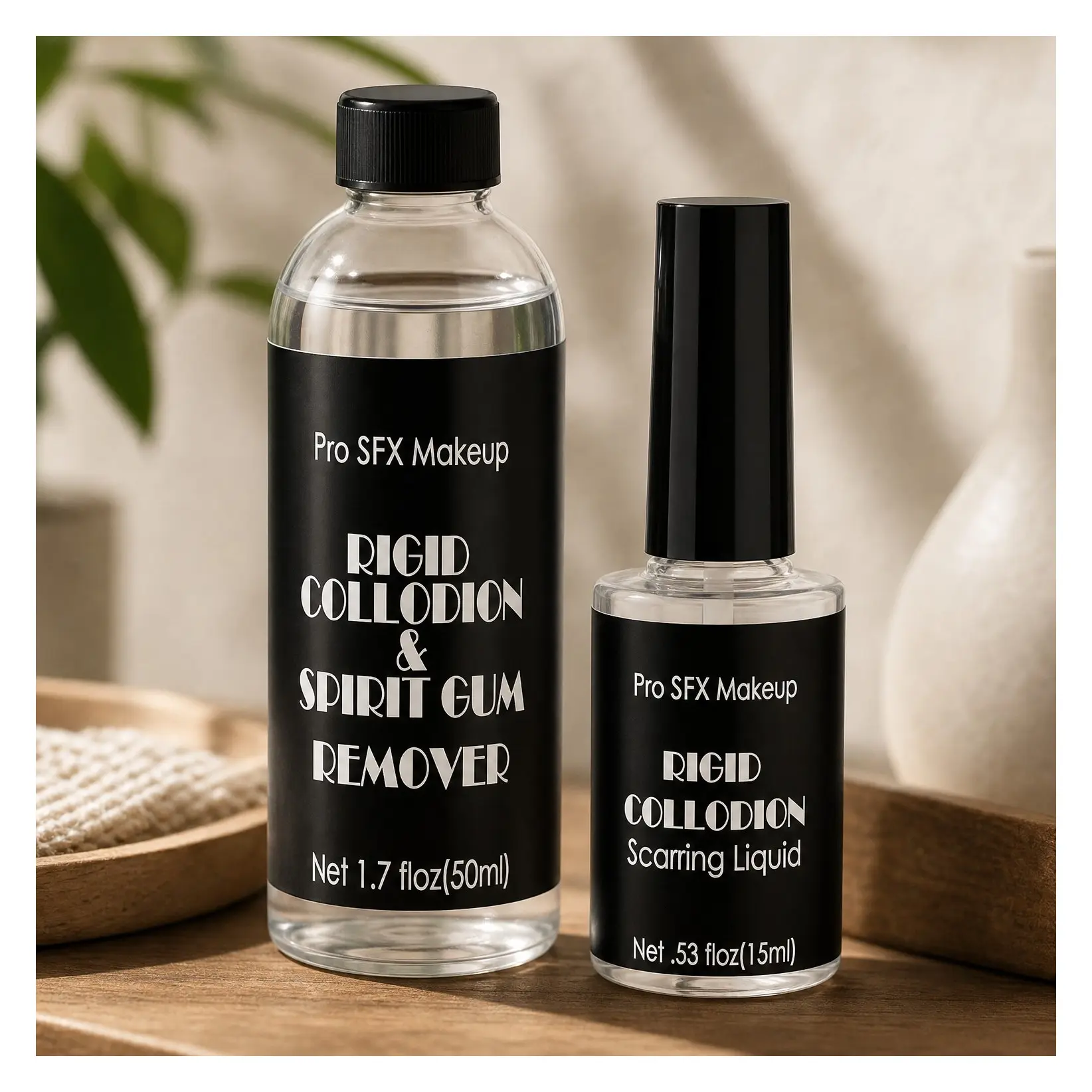 15ml Rigid Collodion Scarring Liquid Kit with Brush & Remover, Professional Fake Scar Makeup for Face and Body, Halloween SFX Special Effects Costume Theatre Film Makeup (0.53oz + 1.7oz)Gift